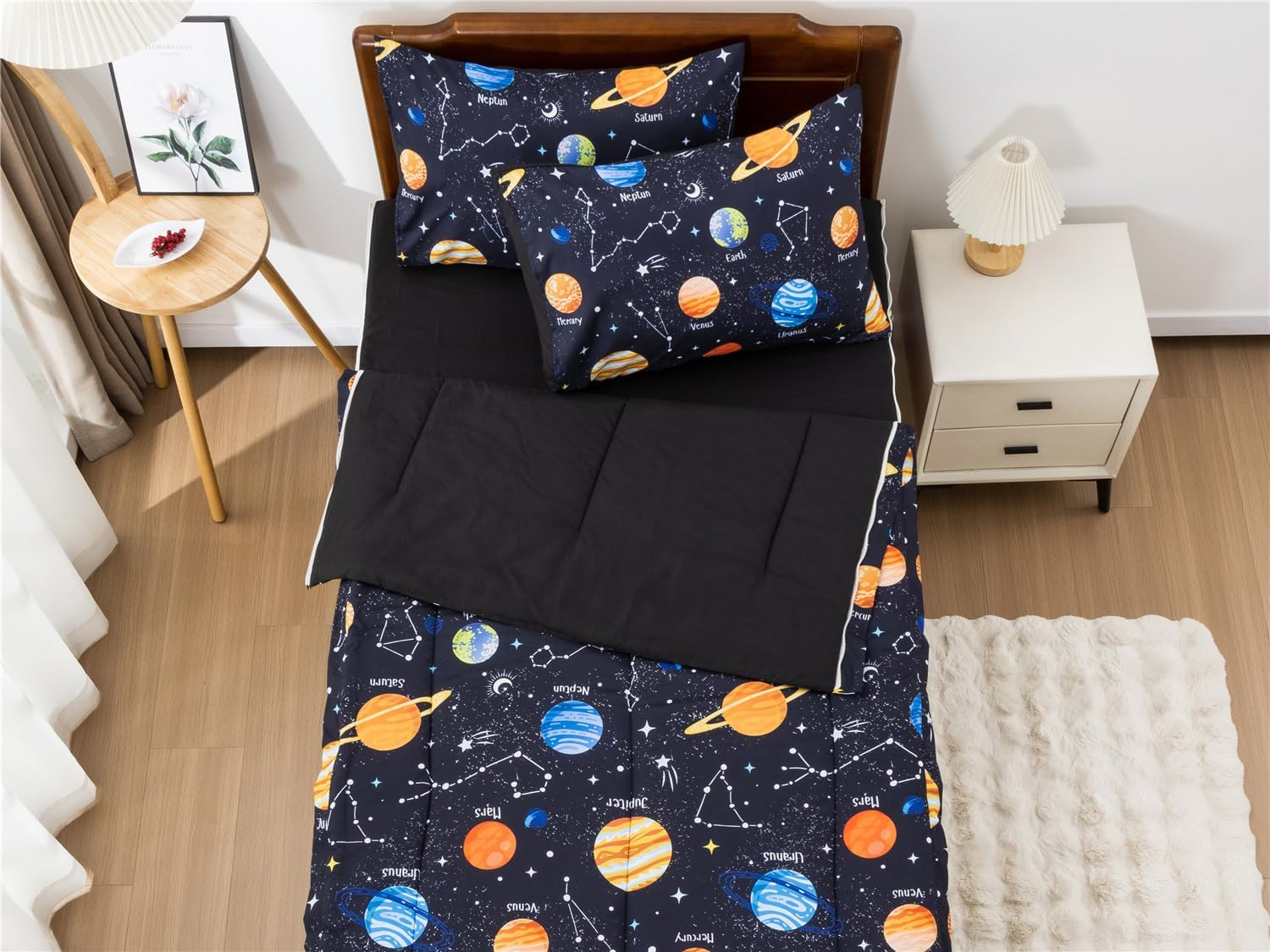 NTBED Galaxy Printed Zipper Bedding Sets Twin Lightweight Microfiber Universe Comforter Set with Fitted Sheet Pillow Covers,Navy Blue image number 6