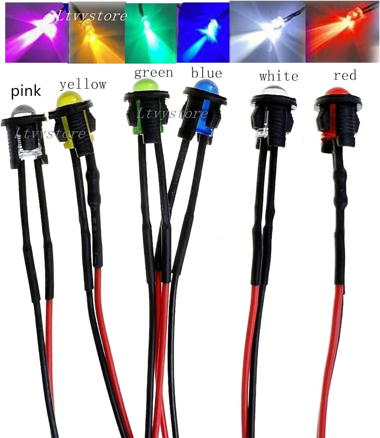 5MM 3Volt Prewired LED Diode 6 Colors LED Lamp Light Bulb Emitting Diodes + 5MM LED Clip Holder Panel Mount Black image number 1