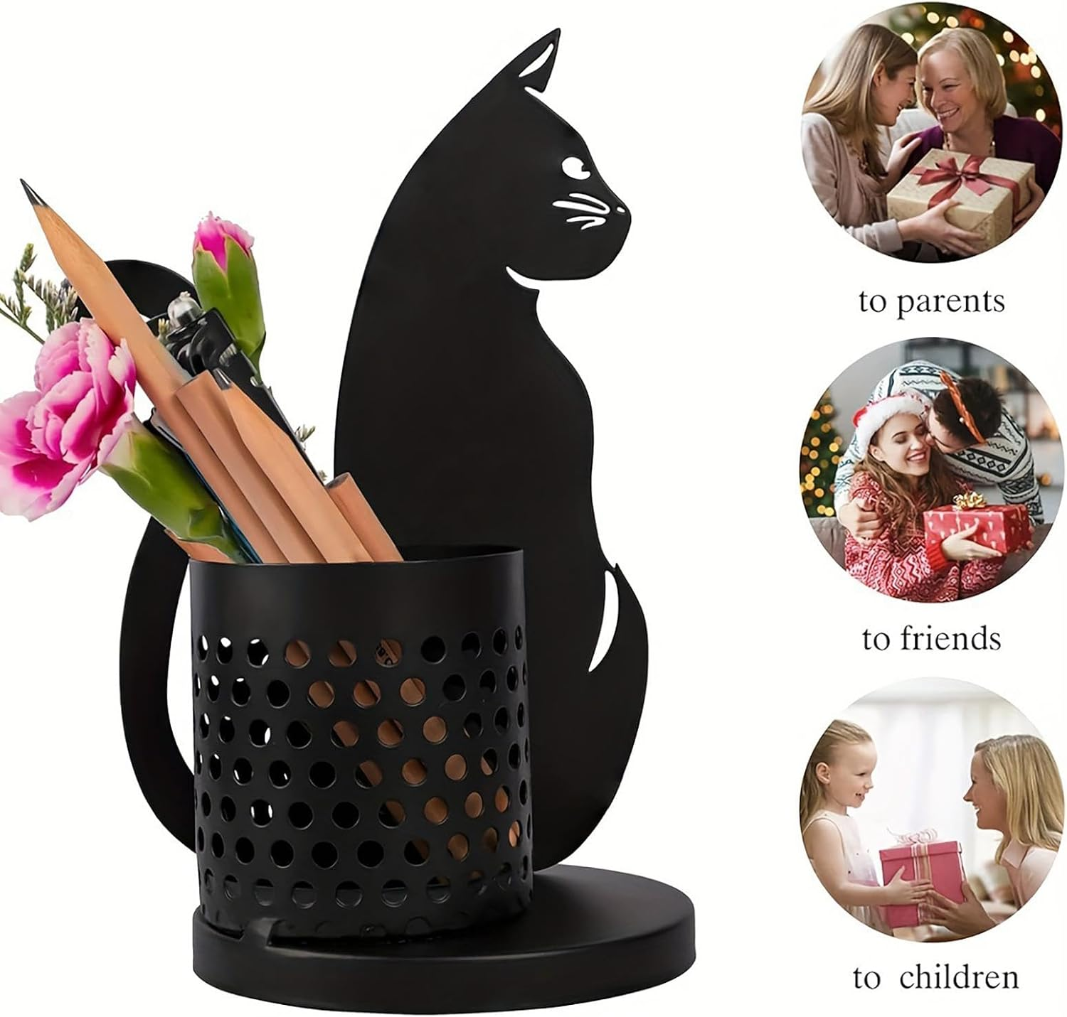 Black Metal Cat Pencil Holder - Cat Countertop Pencil Stand | Cute Metal Cat Pencil Container for Desk | Funny Black Cat Pen Storage Rack, Offices Accessory | Decorative Desk Organizer for Cat Lovers image number 4