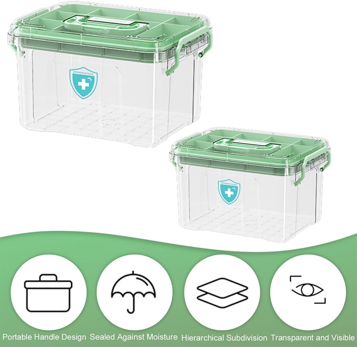 AIMALL Multi-Layer Medicine Storage Box &ndash; Transparent Medical Emergency Storage Box with Large Capacity for Household First Aid &ndash; PP Material, Easy Open Design, 2 Sizes