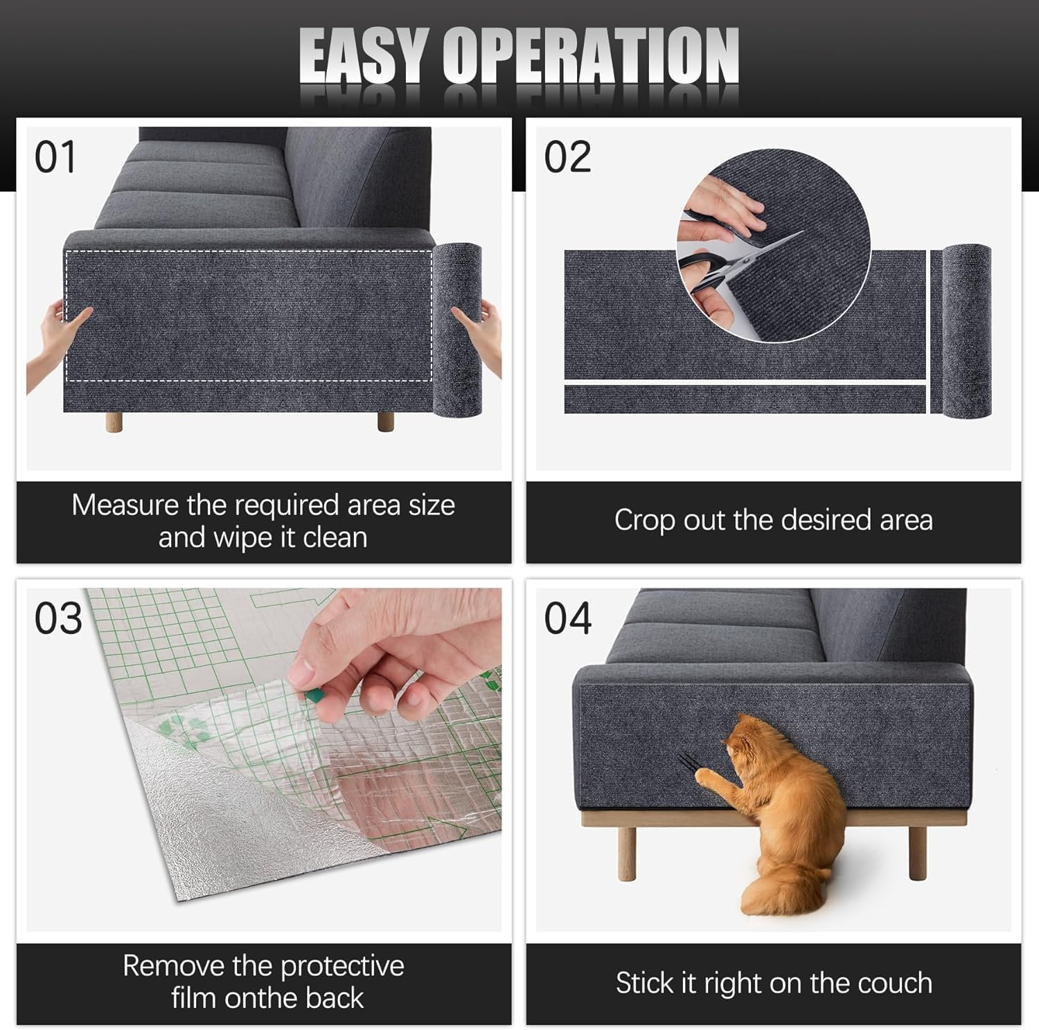 2PCS 39.4"X15.8" Self-Adhesive Cat Scratch Mat,Cat Furniture Protector for Sofa,Couch, Wall,Cat Tree, Trimmable DIY Cat Scratcher Pads, Anti-Scratch Cover for Cat Tower Replacement image number 4