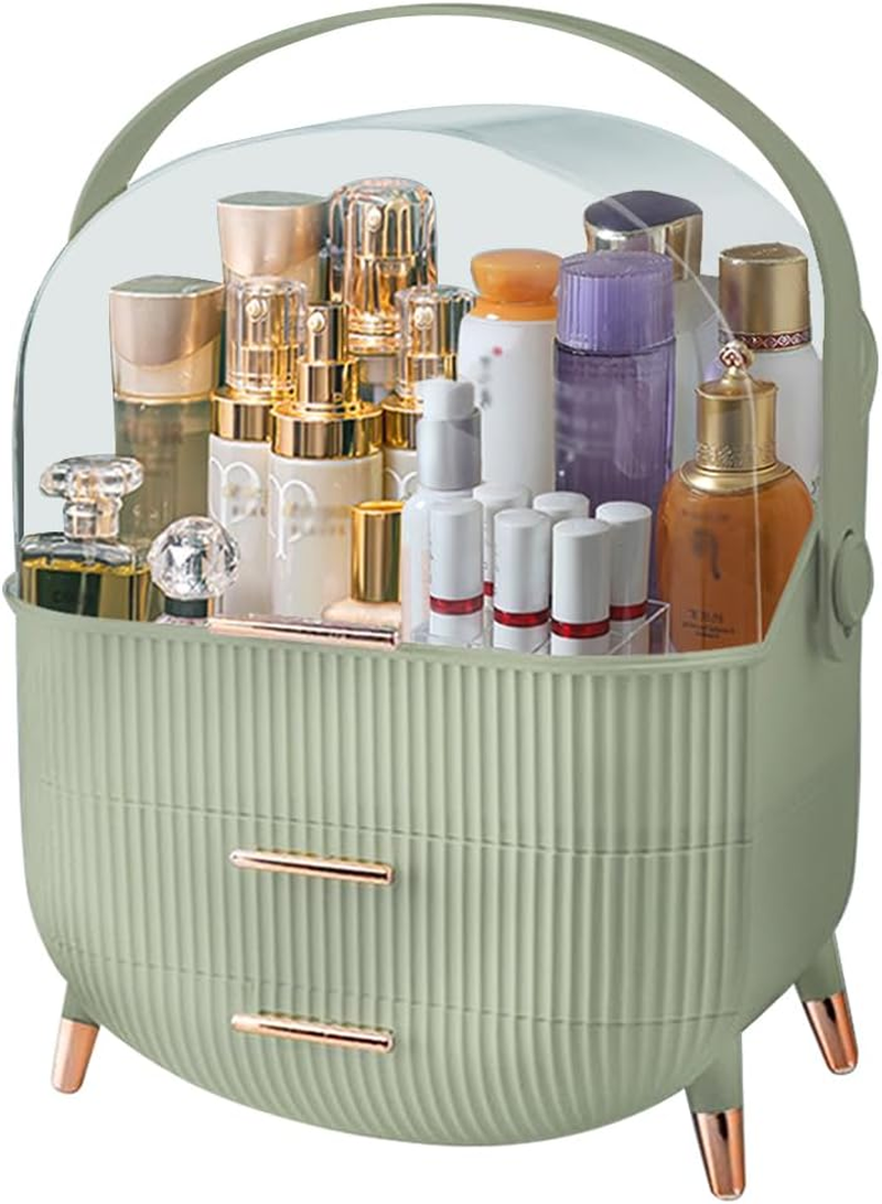 Kiiss Makeup Storage Organizer,Cosmetics Display Case with 2-Layer Storage Box and Transparent Cover, Portable Cosmetics Storage Box, Bedroom Vanity Desk (White)