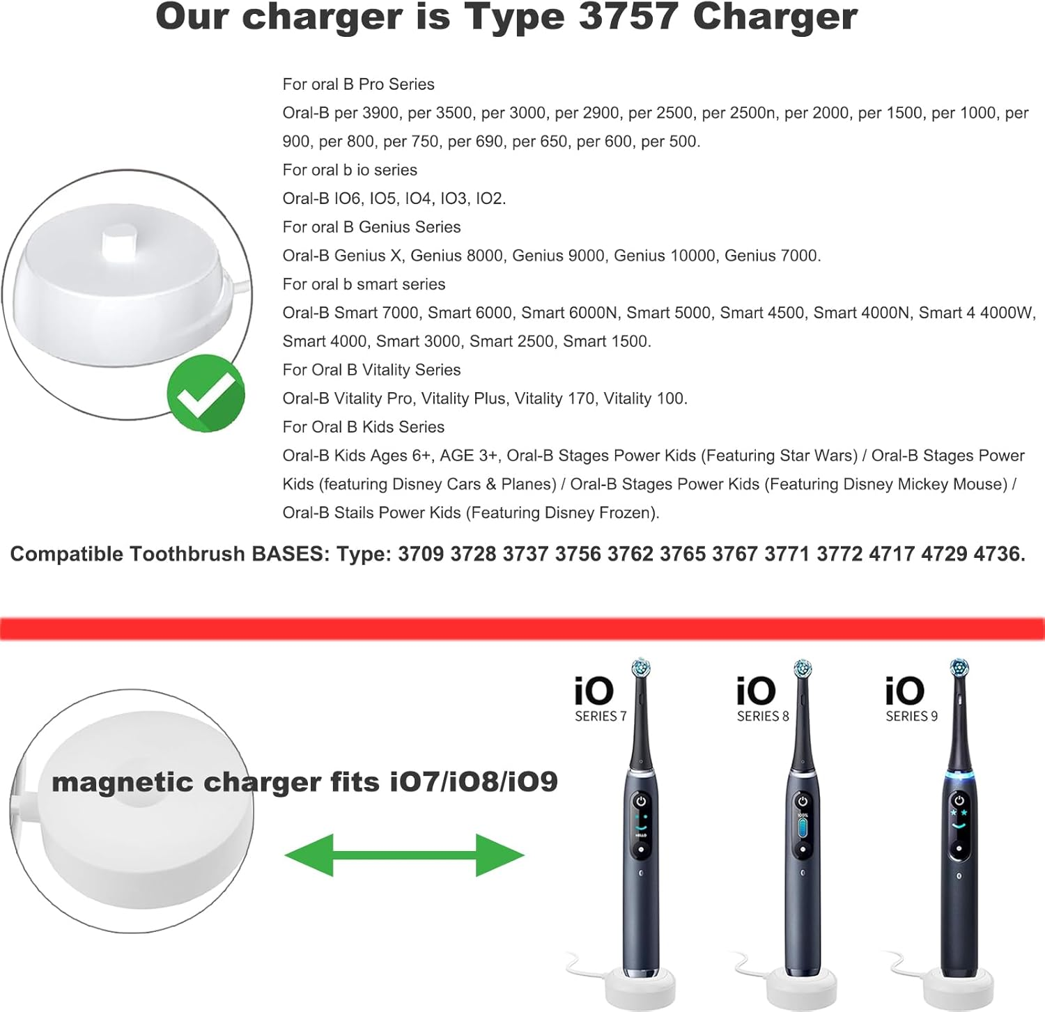 USB Charger Base for Oral-B Braun Electric Toothbrush，Replacement 5V USB 3757 Charger for Oral-B,Portable Travel Charging Base image number 2