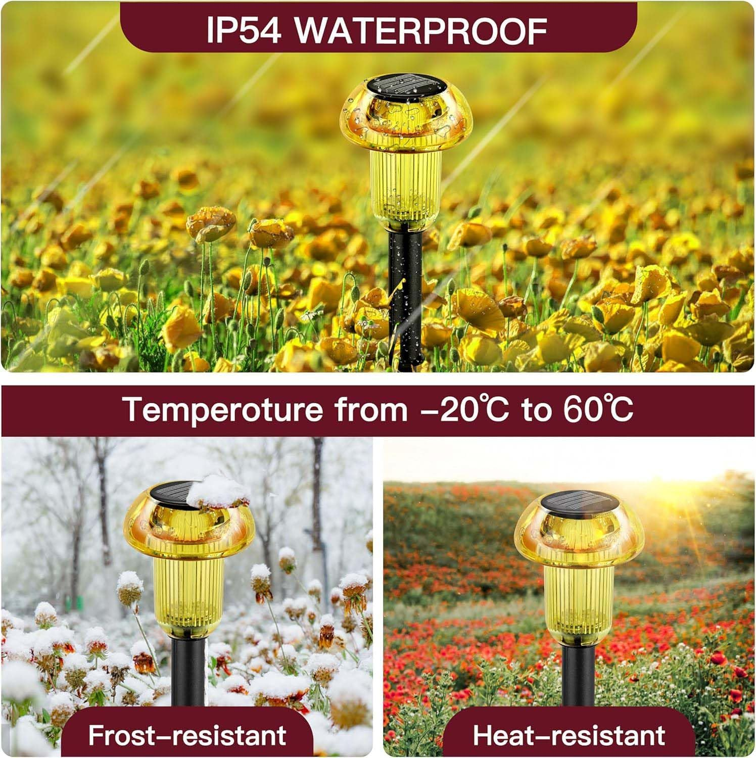 Solar Lights Outdoor Pathway Lights 4 Pack LED Waterproof Golden Mushroom Shape for Garden Driveway Walkway Landscape Path Lawn Yard Decor - 4 -Pack Multicolor image number 5