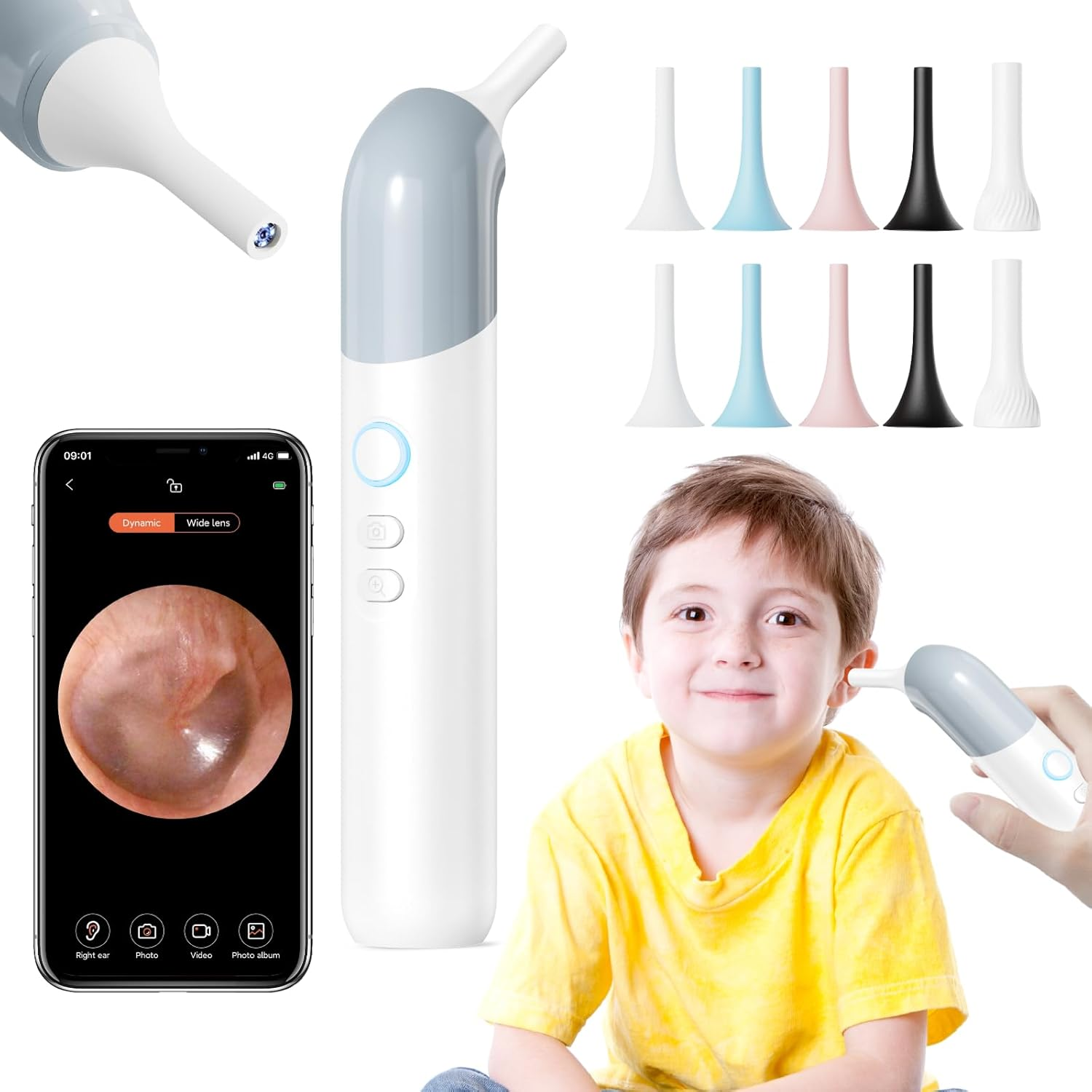 Qimic Wireless Otoscope Ear Camera-1080P Digital Ear Camera with 4 LED Lights, Ear Cleaner Kit with 10 Colorful Speculums Cover, Ear Cleaner for Kids, Adults and Pets, Compatible with Android and IOS