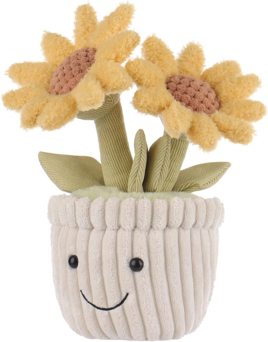 Apricot Lamb Potted Sunflower Stuffed Animals for Kids, Soft Cute Plush Toys for Baby Girl and Boy, 9.1 Inches