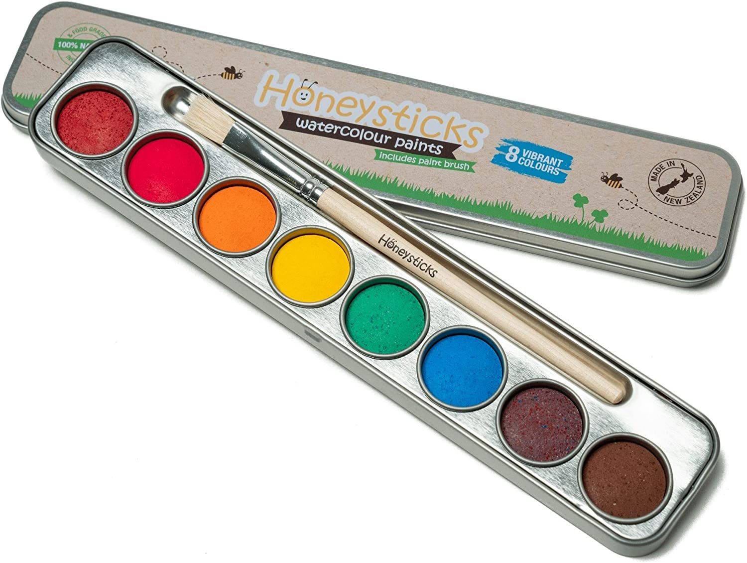 Honeysticks Non Toxic Watercolour Paint Set for Kids and Toddlers - 8 Vibrant Colours with Brush - Natural and Food Grade Ingredients - Child Safe Art Supplies - Great Gift Idea image number 3