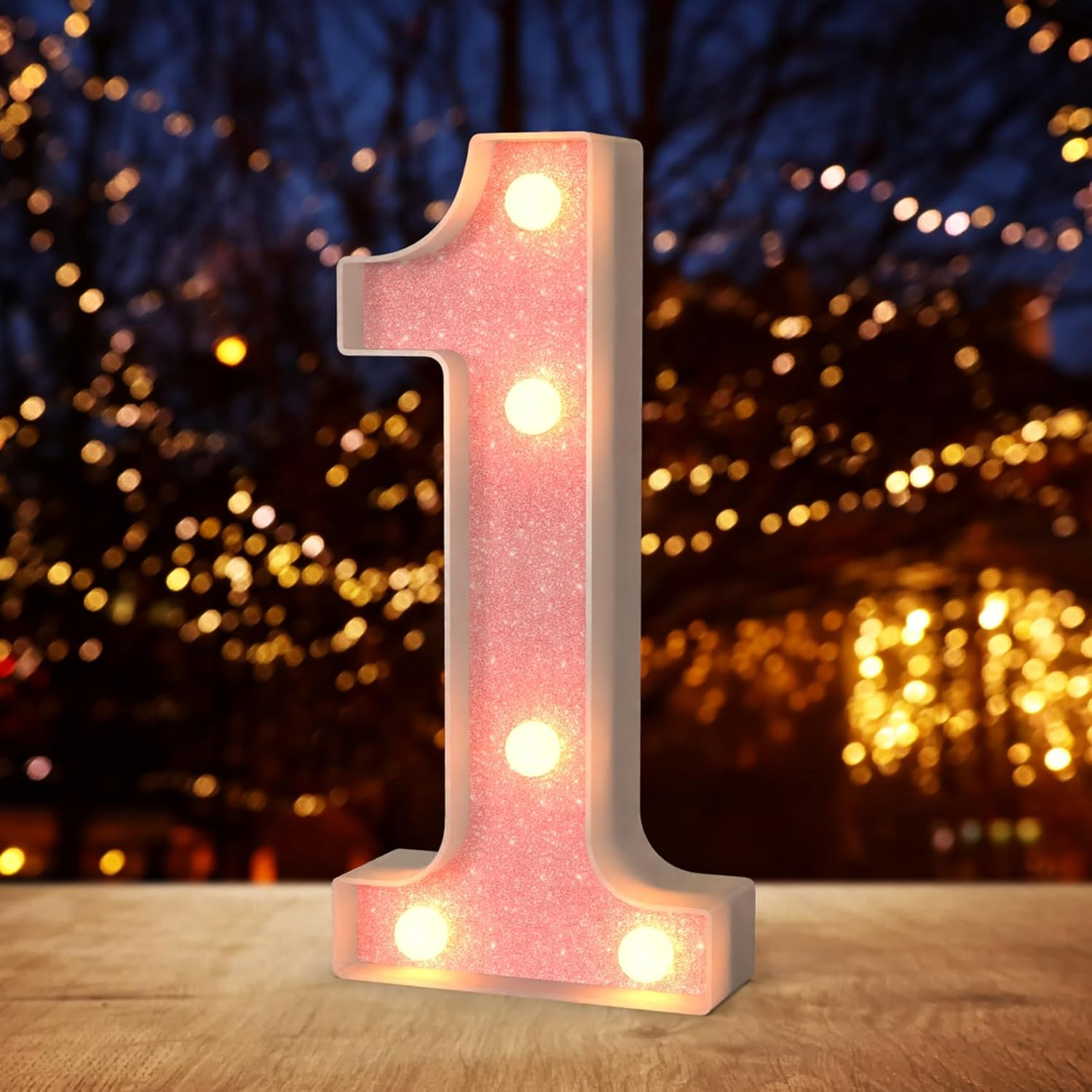 Light up Number,Pink Glitter Number 1 Sign, Night Lights, 21.8Cm LED Lighted Digit for Birthday Parties, Weddings, and Celebration Decor (1 Pack) image number 3