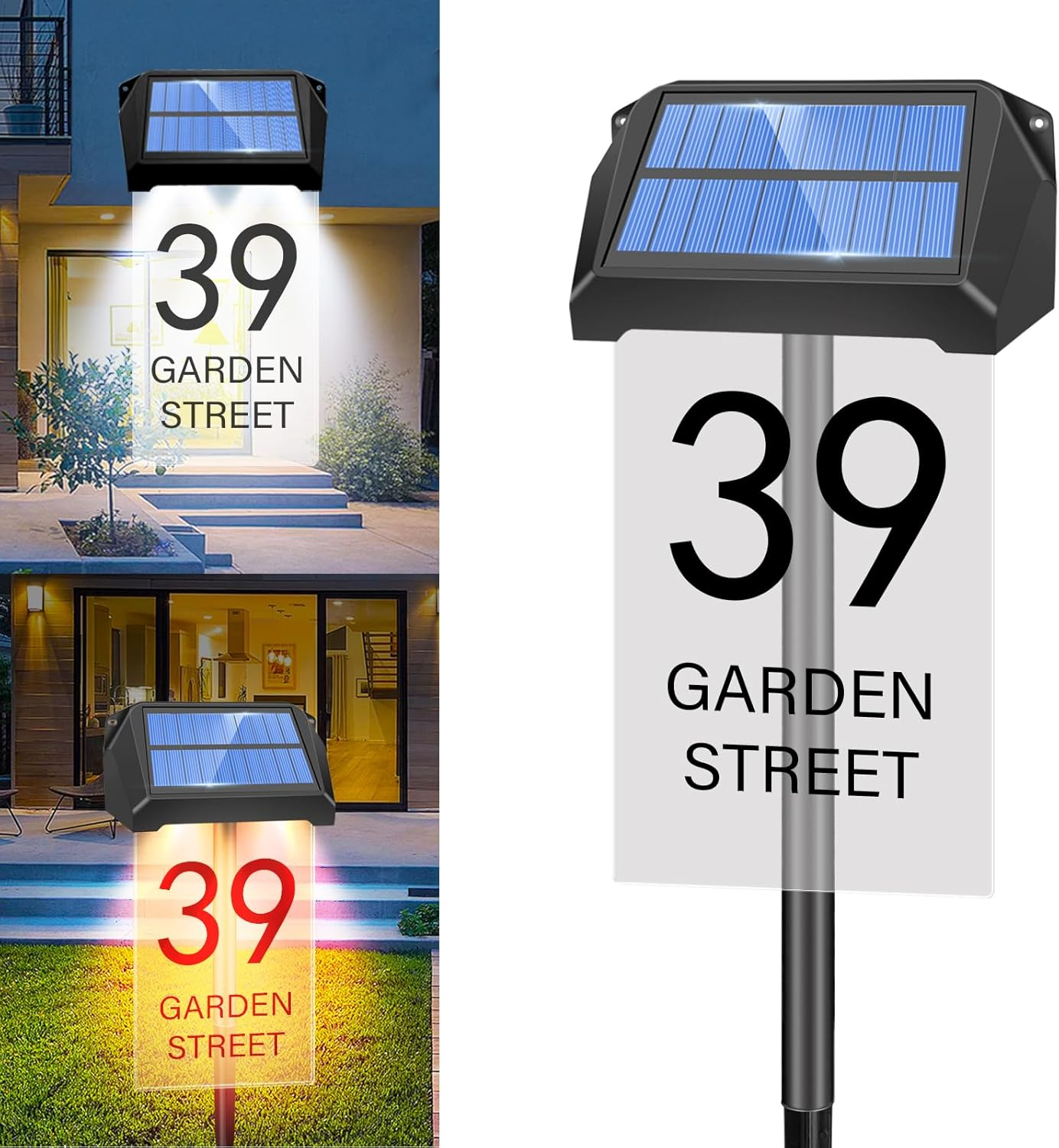 TOTHDATE Solar House Number Illuminated, 10 Colours, Personalised House Number Sign, Illuminated, 1200 Mah, IP65 Waterproof Address Board for Wall Floor