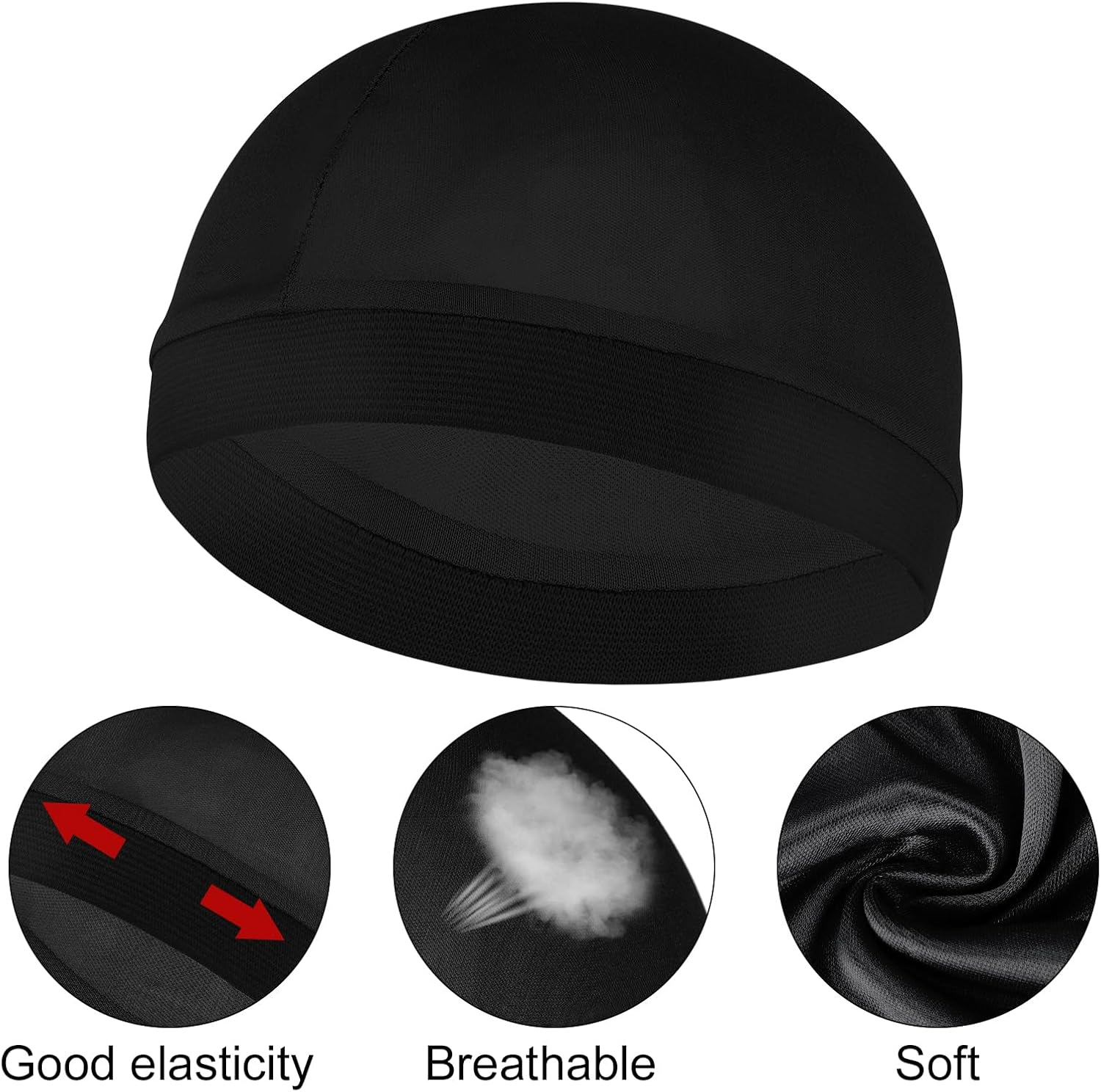Silky Bonnet for Men, Wave Cap Satin Silk Hair Bonnet for Sleep, Durags Elastic Band Wave Caps for 360 540 720 Waves - Black image number 3