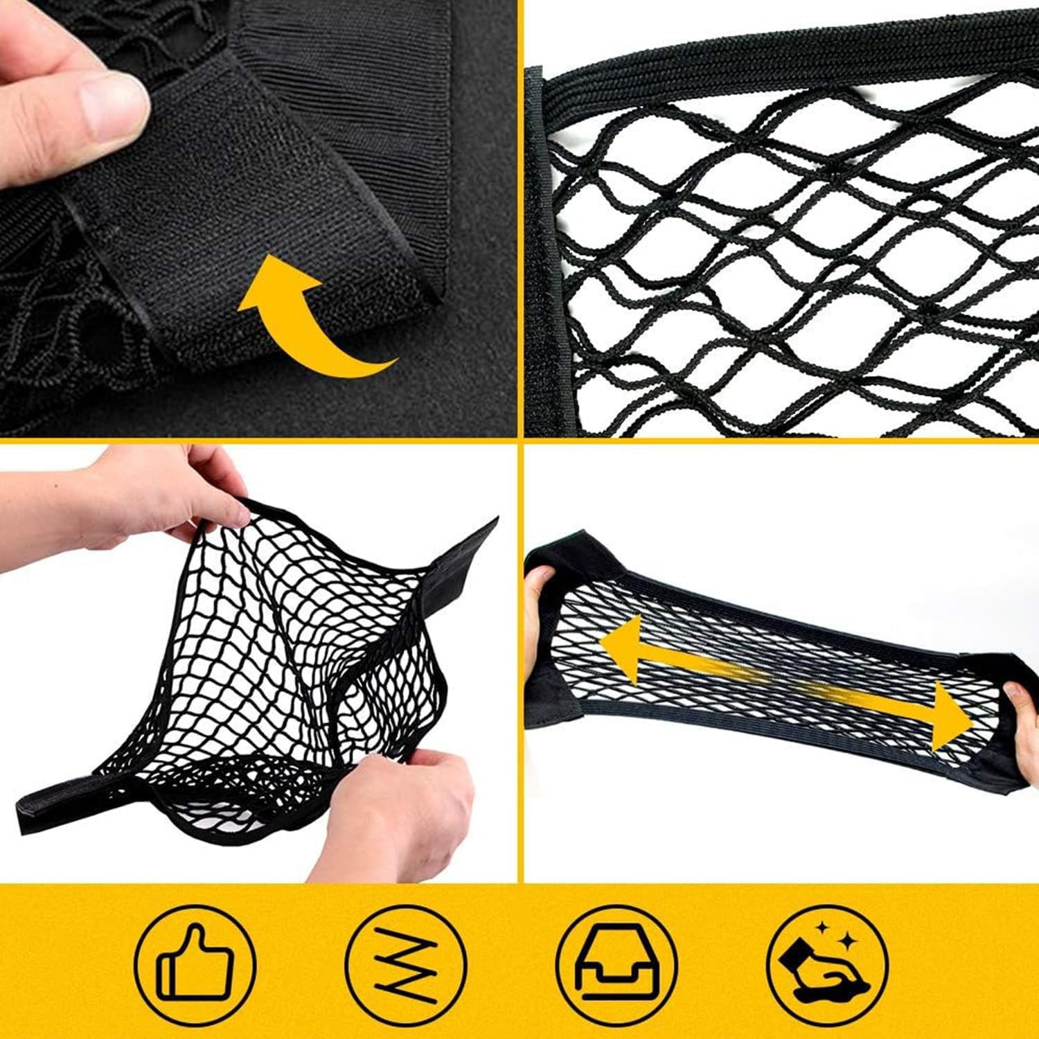 2 Pcs Universal Mesh Cargo Net, Stretchable Storage Net with Tape Stickers, Wall Sticker Organizer Pouch Bag, Car Trunk Storage Organizer Net for Car, SUV, RV (19.7 X 9.8Inch) image number 2