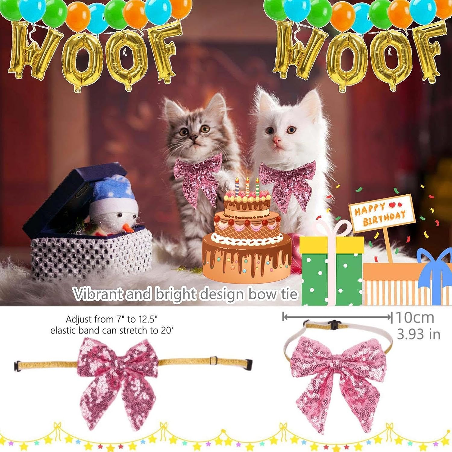 Dog Birthday Party Supplies, Reusable Girl Dog Birthday Bandana Scarf Set Cute Hat with Numbers Dog Puppy Birthday Decorations Bandana Hat Bow Set Tie for Small Medium Dog Cat Pet Toys Gifts (A) image number 3