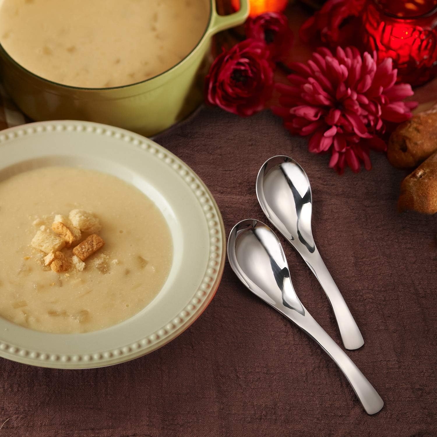 HIWARE Thick Heavy-Weight Soup Spoons, Set of 6, Stainless Steel image number 4