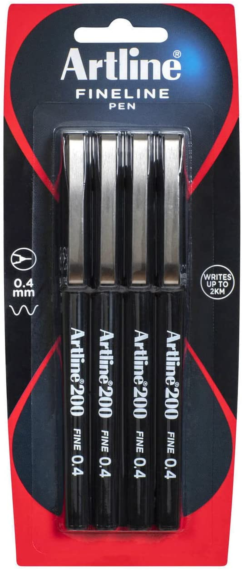 Artline 200, Fineliner Pen, Hangsell, 0.4Mm, Black, 4 Pack