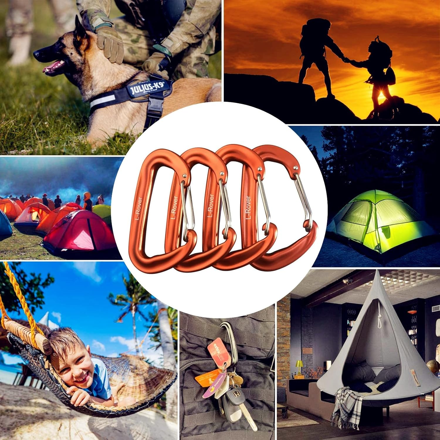 L-Rover 12 Kn Aluminum Wire Gate Carabiners 2 or 4 Pack- Heavy Duty, 2,645-Pound Rating for Hammocks, Rv,Fishing,Locking Dog Leash and Harness, Camping, Photography, Key Chains,Hiking & Utility