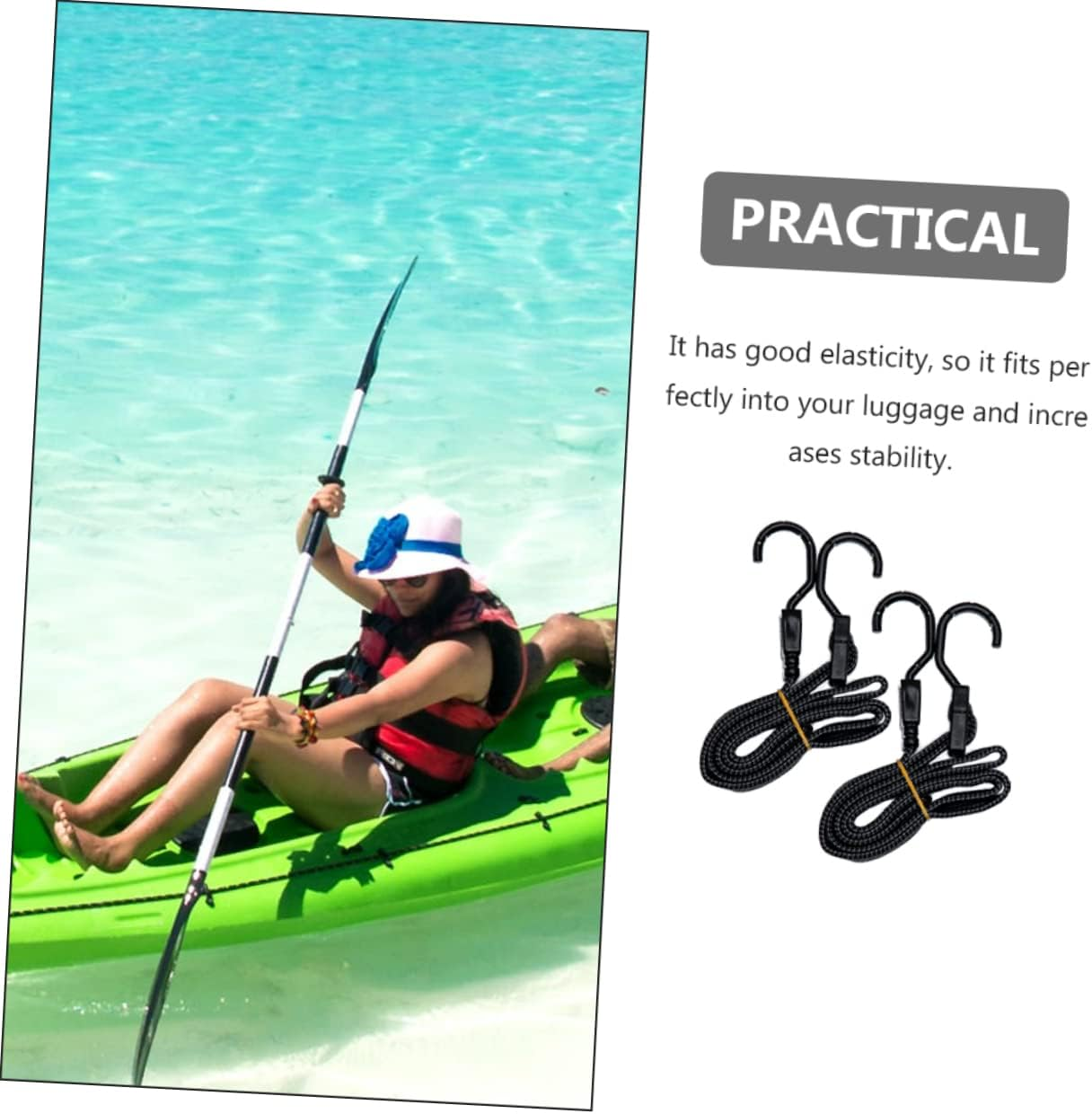 MUCKLILY Bungee Cord and Tensioner Strap 2Pcs Set 1.2M Elastic Cargo Binding Belt for Motorcycle Bicycle Kayak Luggage Securement Travel Gear image number 5