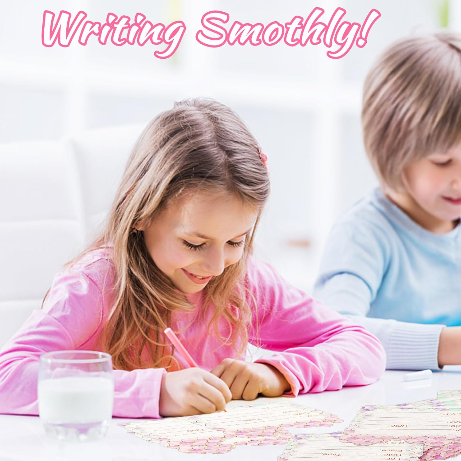 40Pcs Birthday Invitations for Girls, Lovely Mermaid Themed Party Invitations Cards, Kids Party Invitations for Girls Double-Sided Printed (Pink) image number 2