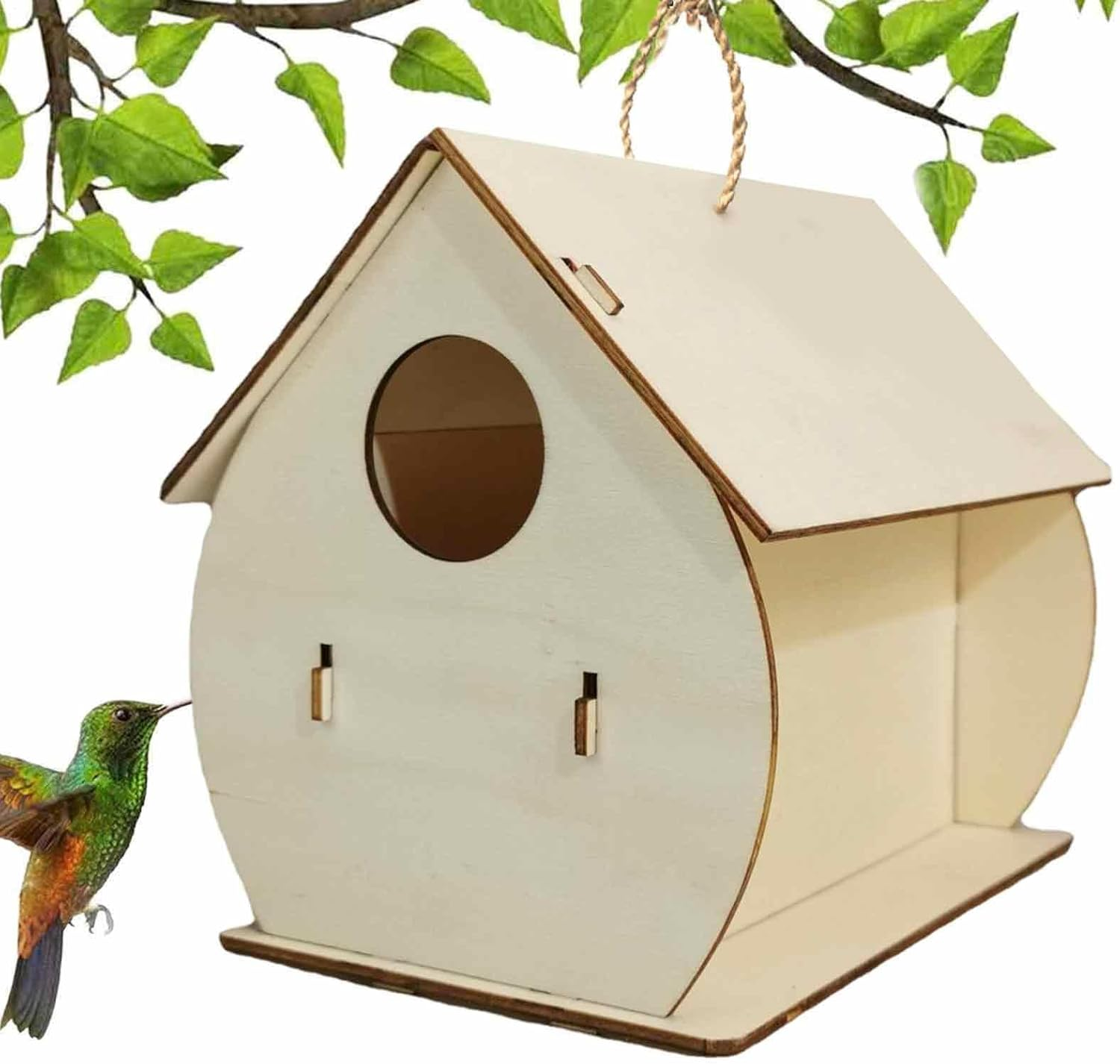 Wooden Bird Houses for Outside, Hummingbird Nest Garden Decor, Multi-Purpose Wild Bird Nesting Box, Natural Finch Bird Houses for Wren, Swallow, Sparrow, Hummingbird 12X10Cm - Narrow Face image number 3