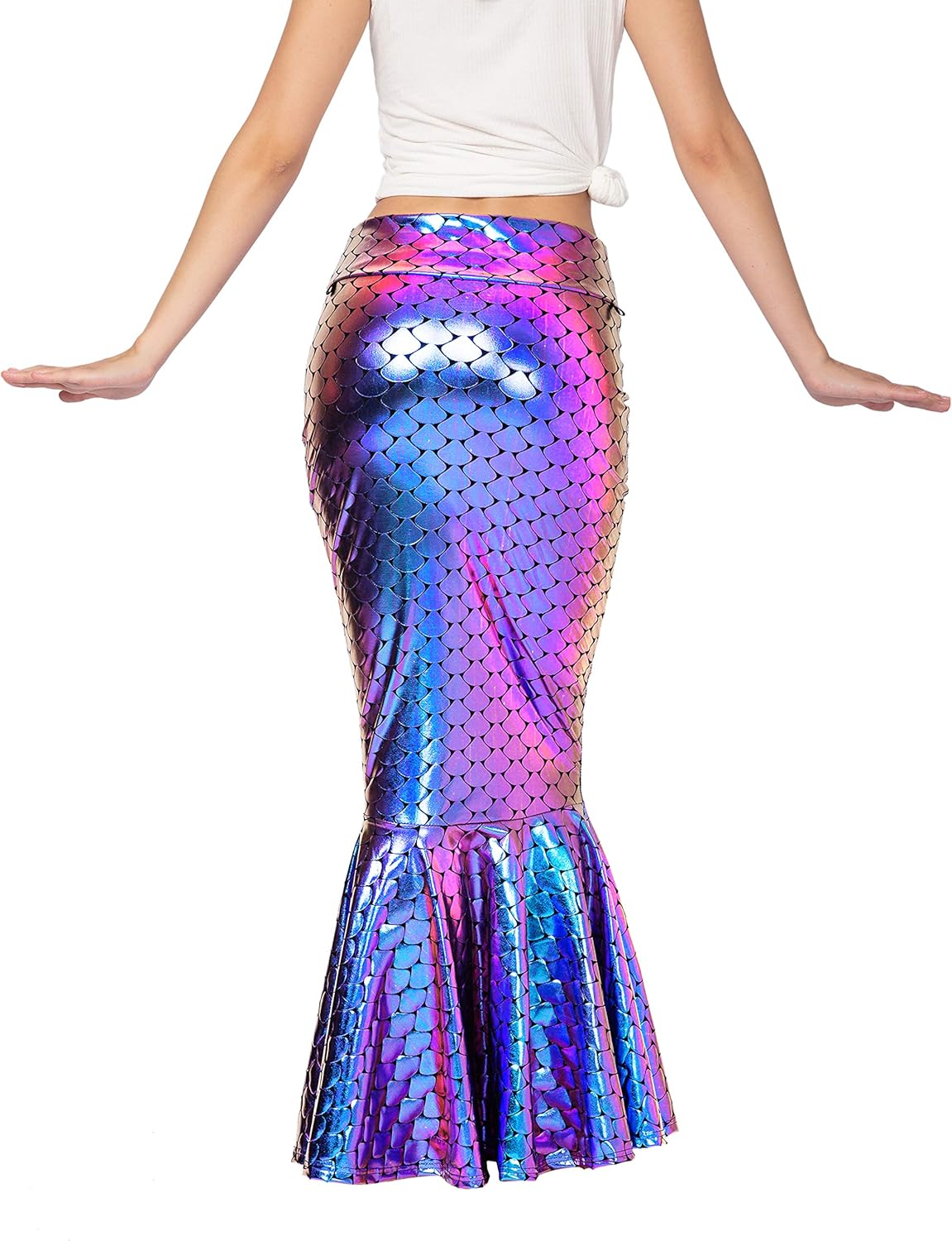 Spooktacular Creations Adult Metallic Hologram Shiny Mermaid Skirt Costume Role Play for Halloween Costumes Party Events image number 1