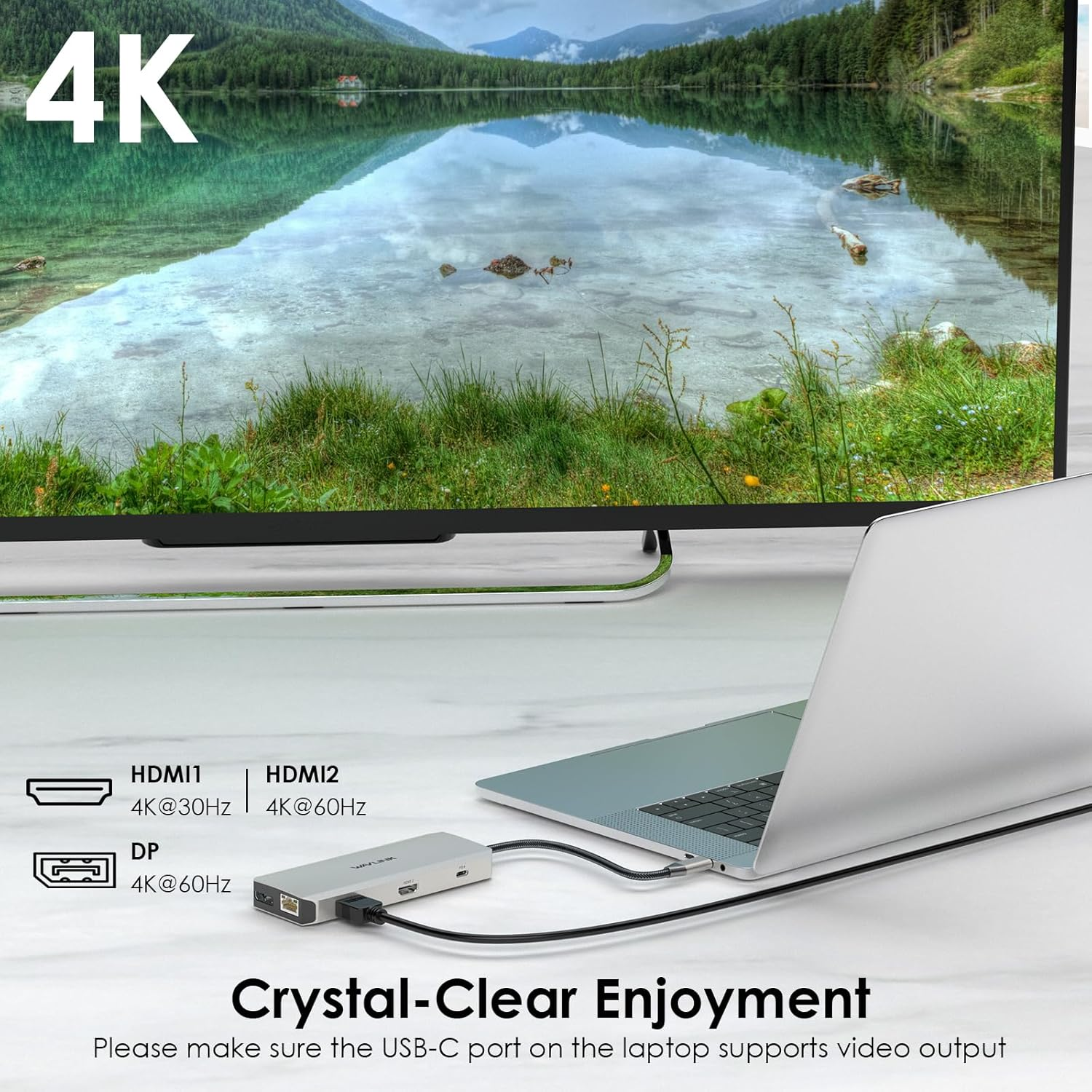 WAVLINK 12-In-1 USB C Hub Docking Station, Triple Display Type-C Adapter with 2Xhdmi and Display Port, 100W PD3.0 Charging, Ethernet, Audio Jack and 2 USB 3.0 & 2 USB2.0 Ports image number 5