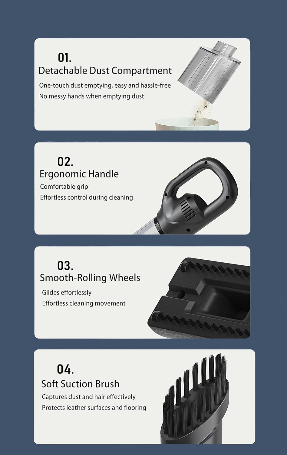 Handheld Cordless Car Vacuum Cleaner - 7500PA Powerful Suction, Lightweight Portable Design, Long-Lasting Battery & LED Light for Home, Office & Auto Cleaning image number 4