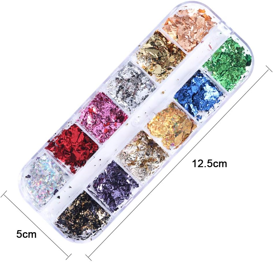 Kalolary 36 Color Chip Glitter Gold Silver Copper Nail Foil Paillette Holographic Sequins for Nail Art Design Decoration (A)