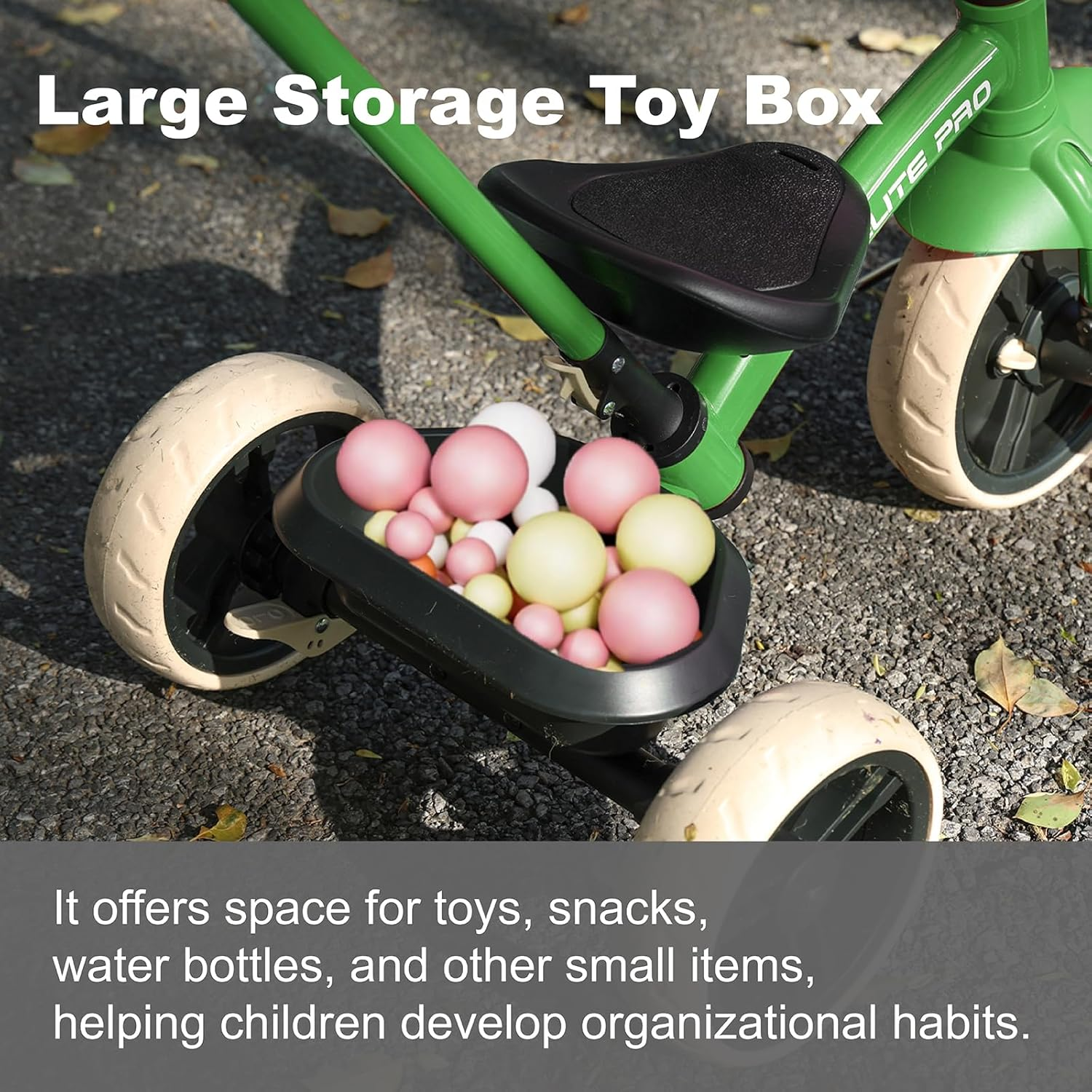 Qplay Toddler Tricycles for 2 to 6 Year Olds-2 in 1 Kid'S Trikes Bike with Push Handles Adjustable & Removable, Push Bike with Toy Storage Basket for Boys & Girls Tricycle Gift (Green) image number 5