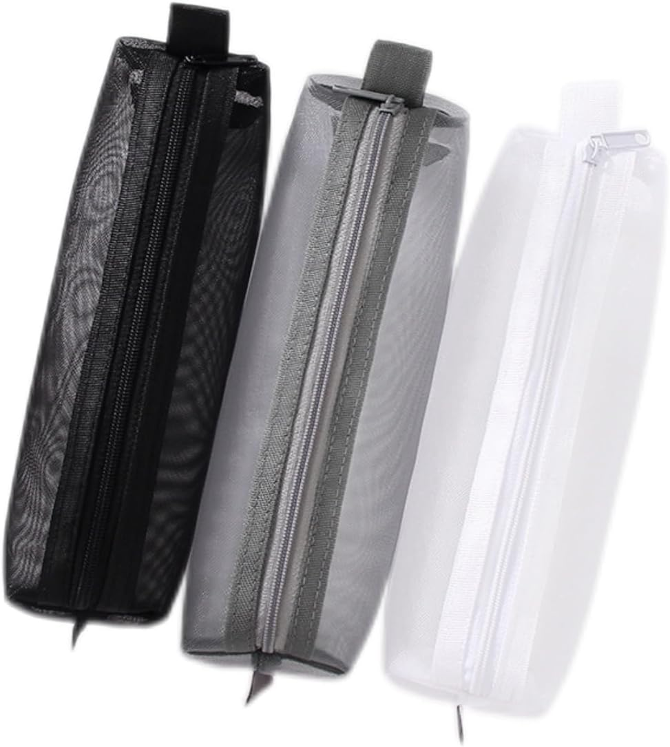 Mesh Pen Bag, 3 Pack Zipper Mesh Pouch, Multifunctional Clear Pencil Case Organizer Stationery Storage Bag for Office Supplies Cosmetics Makeup Travel Accessories (Style1, One Size) image number 3