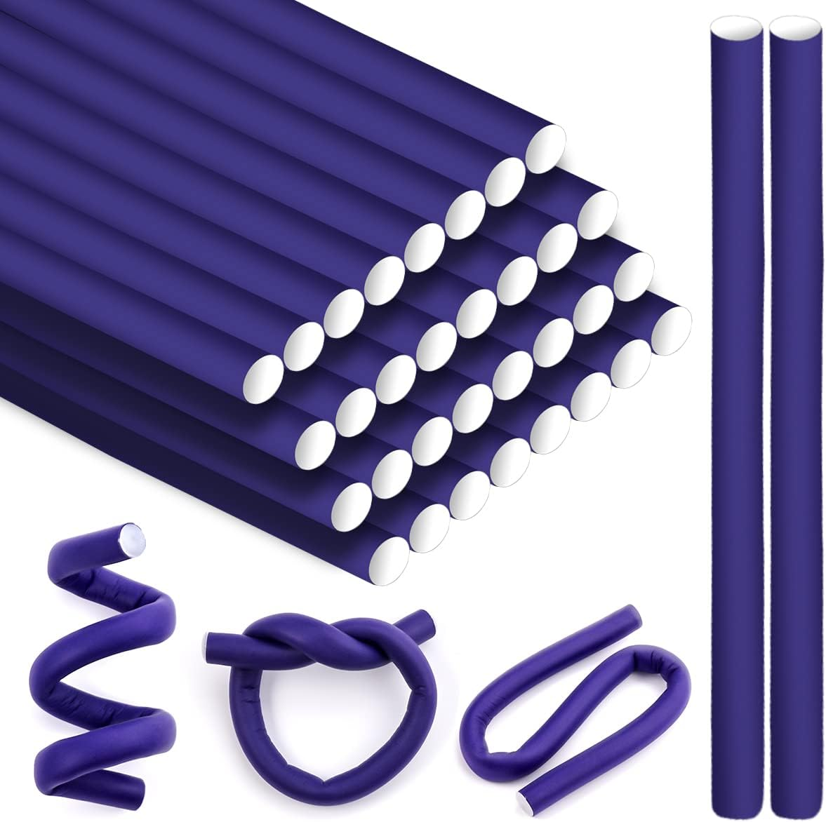 Pack of 30 Curls without Heat Curlers, Flexible Hair Curler Twist Foam Hair Rollers, Purple Perm Hair Curls Curlers Overnight Hair Rollers for Women Girls Long Short Hair image number 3