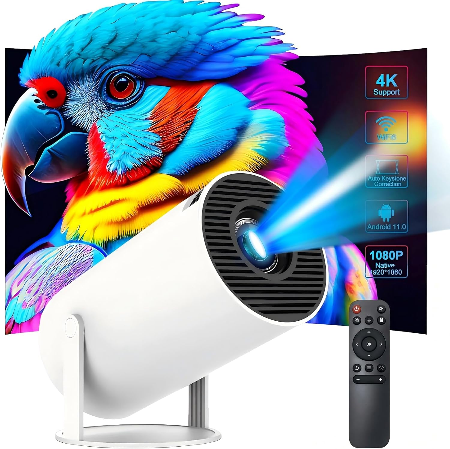 Mini Projector 1080P 4K Support with Wifi 6 & Two-Way Bluetooth 5.2, Portable HY300 Pro+ Smart Projector Manual Focus, 180&deg; Rotatable, Movie Home Bedroom Outdoor Projector for Phone, Laptop, PC, Black