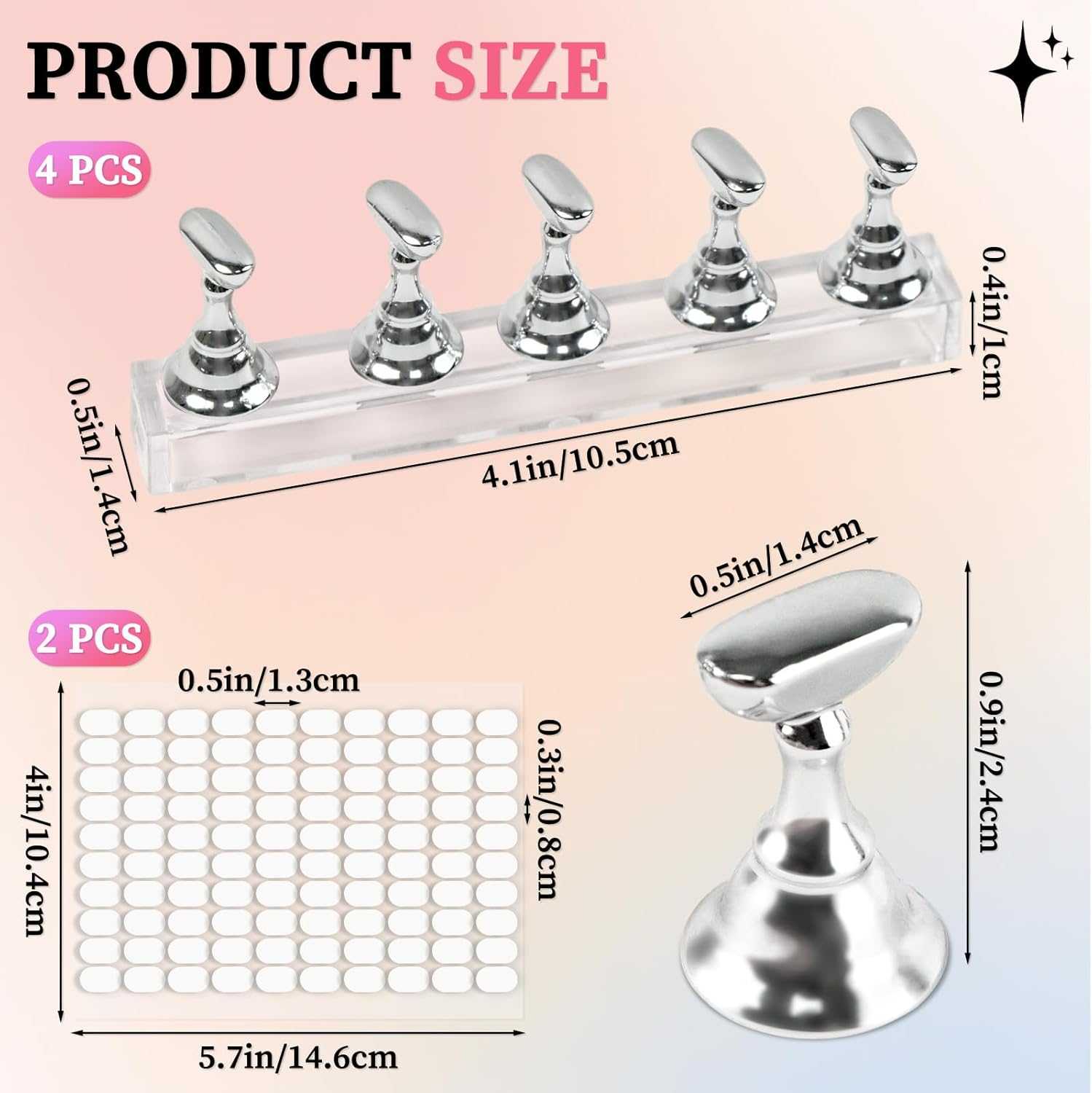 Koceci 4 Sets Nail Stand for Painting Nails and 200 PCS Reusable Adhesive Putty, Sliver Acrylic Nail Holder for Painting Nails, Press on Stand for Beginners, DIY Painting Use, Home and Salon Supplies