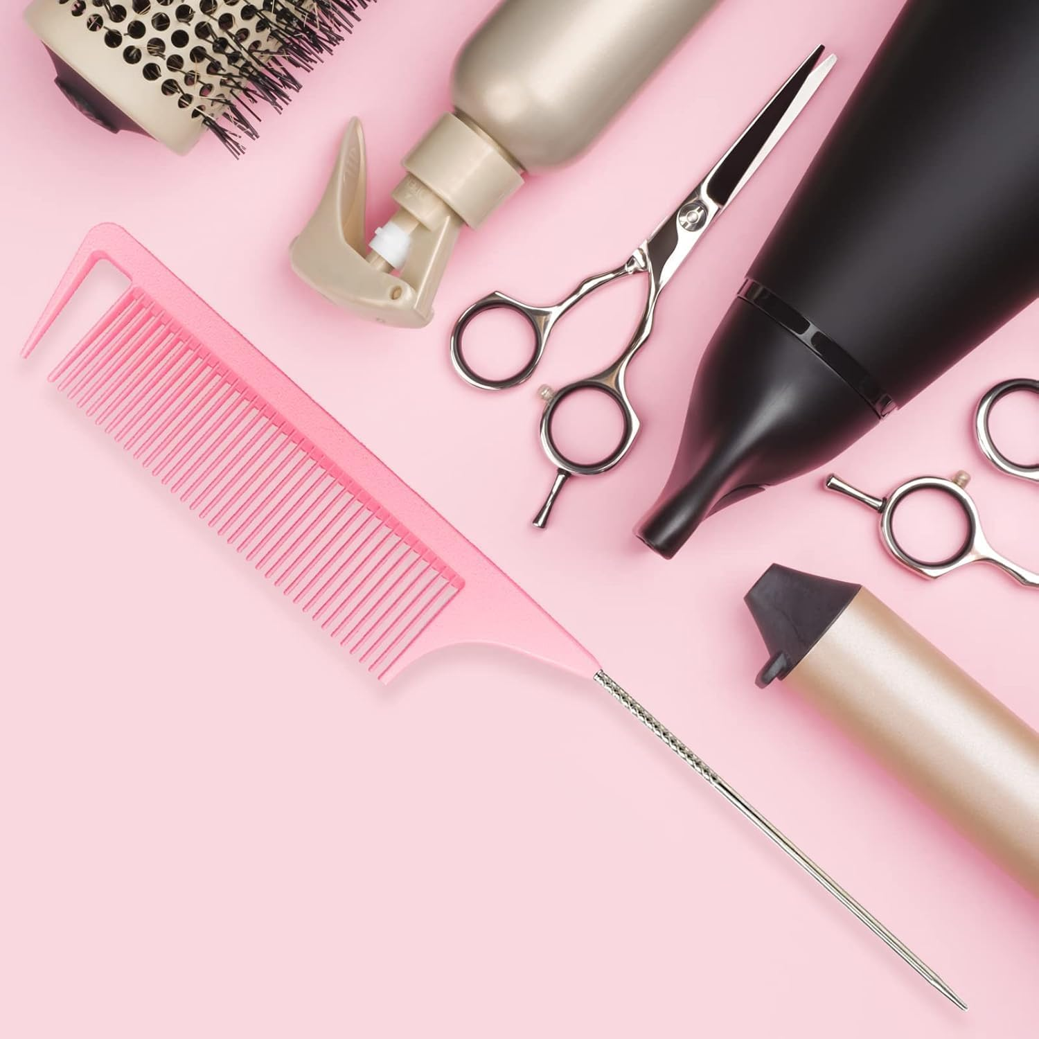 Hroevc 3PCS Rat Tail Combs, Parting Combs for Braiding Hair Women/Wen, Metal Fine Tooth Combs for Highlighting and Parting(Purple, Black, Pink) - Pink image number 4