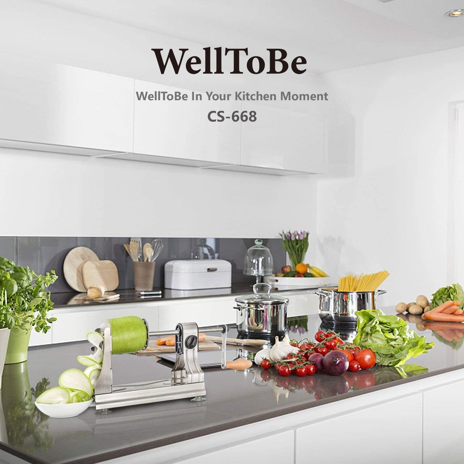 Welltobe 6-Blade Vegetable Spiralizer Spiral Slicer Veggie Pasta Spaghetti Maker for Healthy Low Carb/Paleo/Gluten - 304 Food Stainless Steel Body image number 2