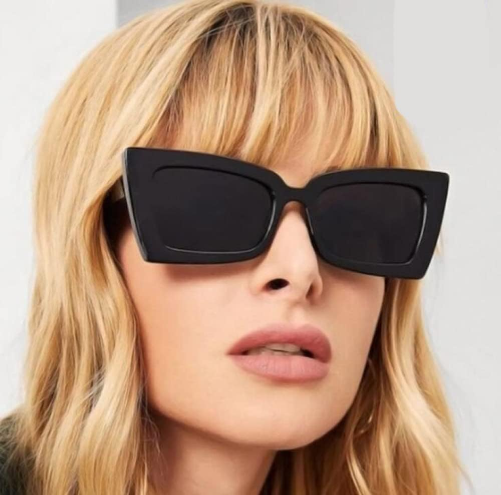 Retro Square Sunglasses Women Vintage Lens Big Gradient Rectangle Sun Glasses Female - C1 Black Black image number 3