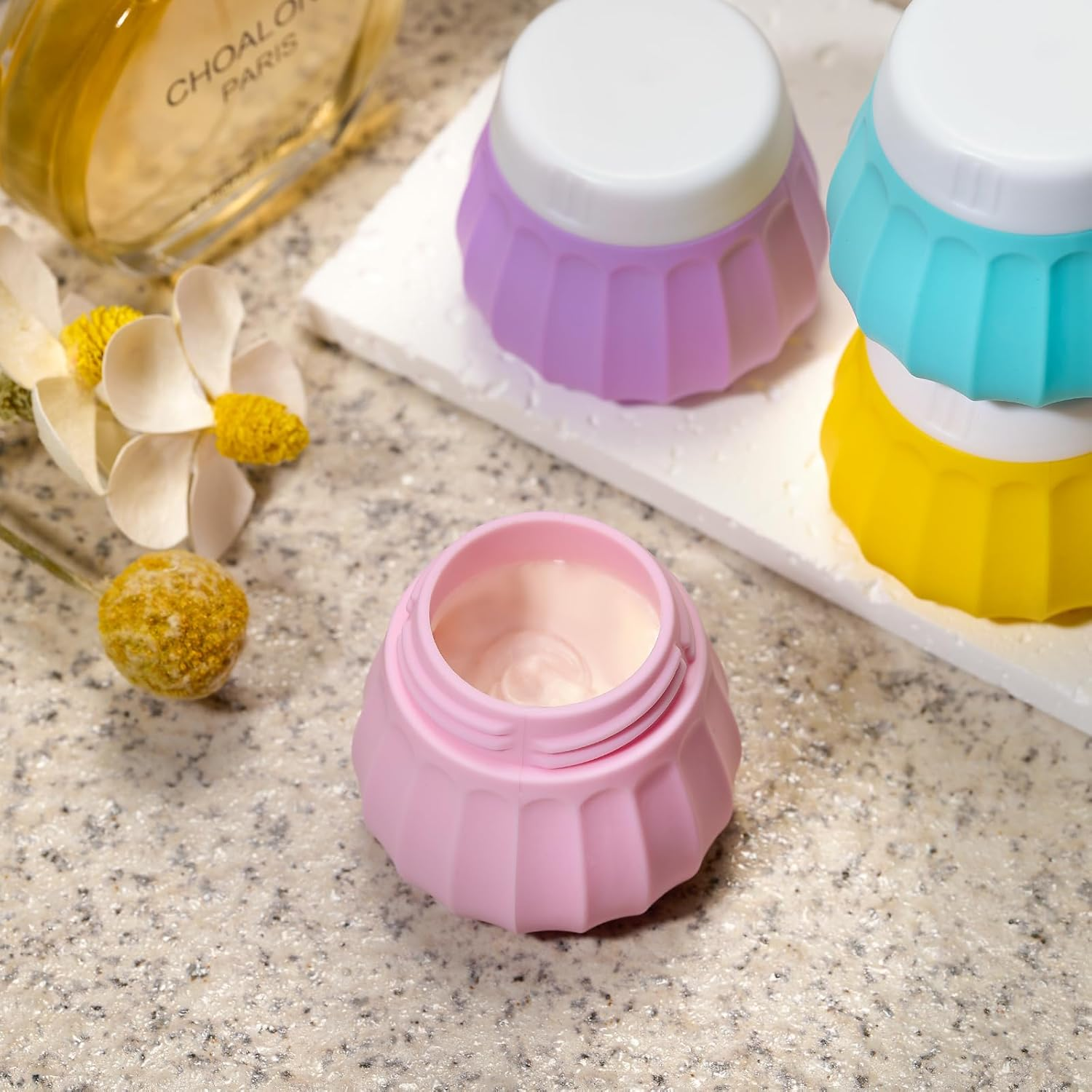 INSFIT Travel Containers for Toiletries, Silicone Cream Jars TSA Approved Travel Size Containers, BPA Free Leak Proof Accessories with Lid for Cosmetic Lotion Face Cream