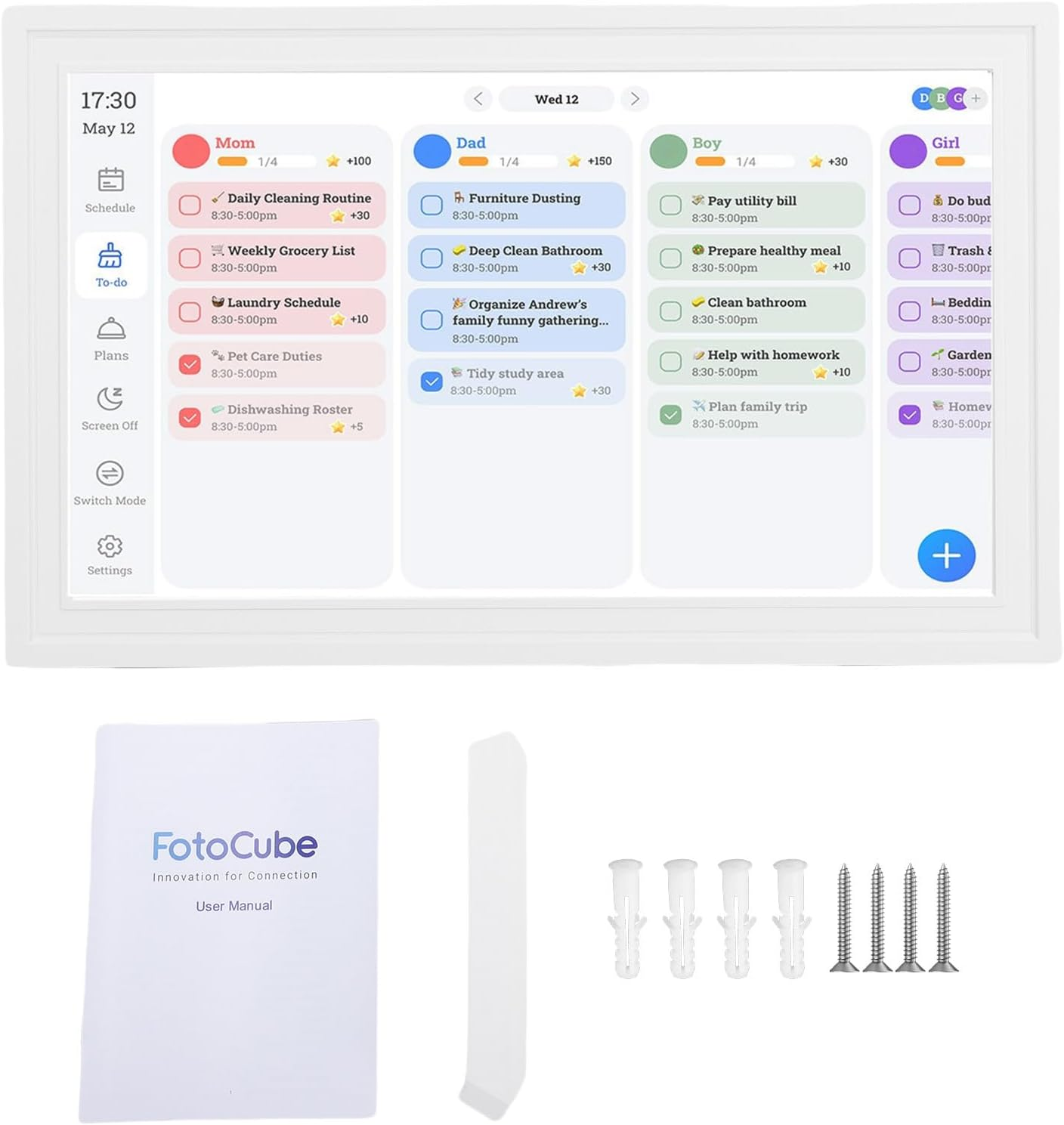 YUEHISY Smart Digital Calendar 15.6 Inch, HD Touchscreen Wifi Digital Picture, Frame Family Calendar Planner with APP (Pure White) - Black Frame image number 3