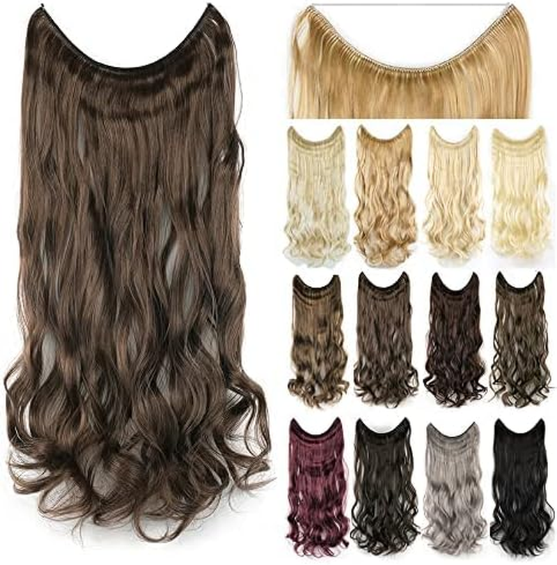 IMISSU 22'' 26'' Long Body Wavy Hair Extensions Fish Line Hairpiece Synthetic Invisible Secret Wire Headwear Flip Curly Hair Extension Pieces (22 Inch,613 Blonde) image number 4