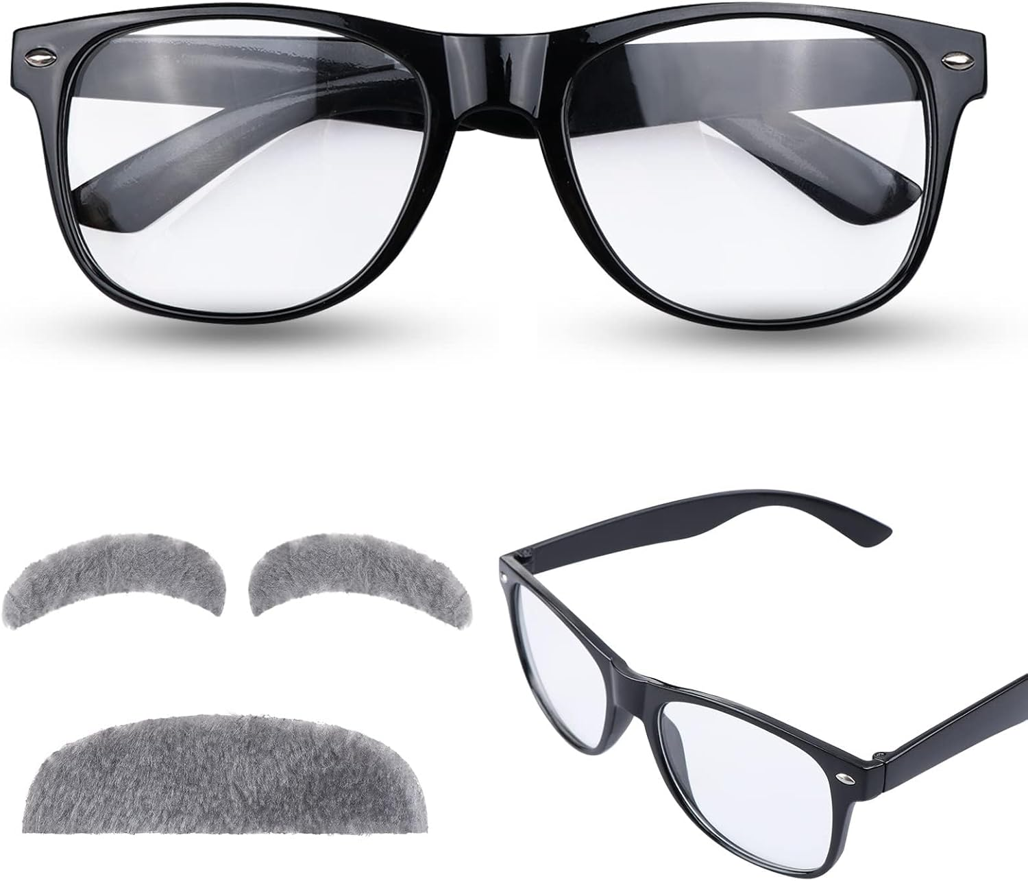 6 PCS Old Man Costume Kit Grandpa Costume Accessories Including Old Man Wig,Wig Cap,Glasses,Fake Beard,Faux Eyebrows for Grandpa Cosplay image number 5