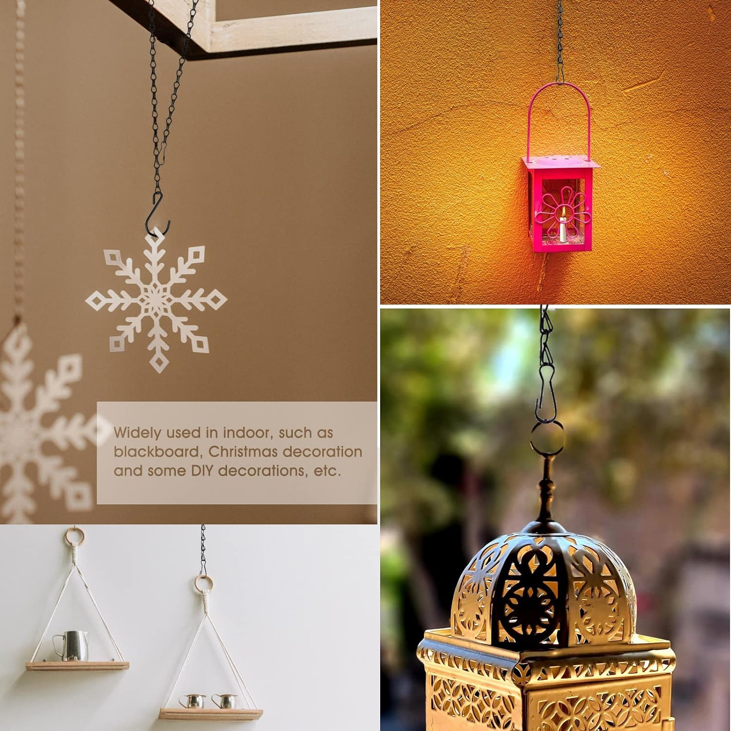 Chain for Hanging Plants, 10 Inch Black Plant Chains for Hanging Planter Baskets Kits with Hooks for Bird Feeder Wind Chime, Small Chains Perfect for Indoor Outdoor Decor (10 PCS) - 10 Inch, Black-5Pcs image number 6