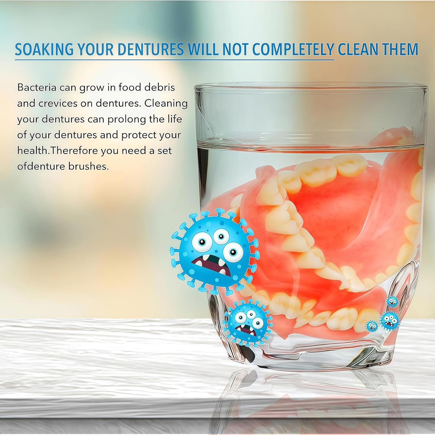 Denture Brush,2Pcs Denture Cleaning Brush Set,Double Sided Toothbrush, Designed with Multi-Layered Soft Bristles and an Ergonomic Rubber Handle - for Denture Care - Blue And Green image number 6