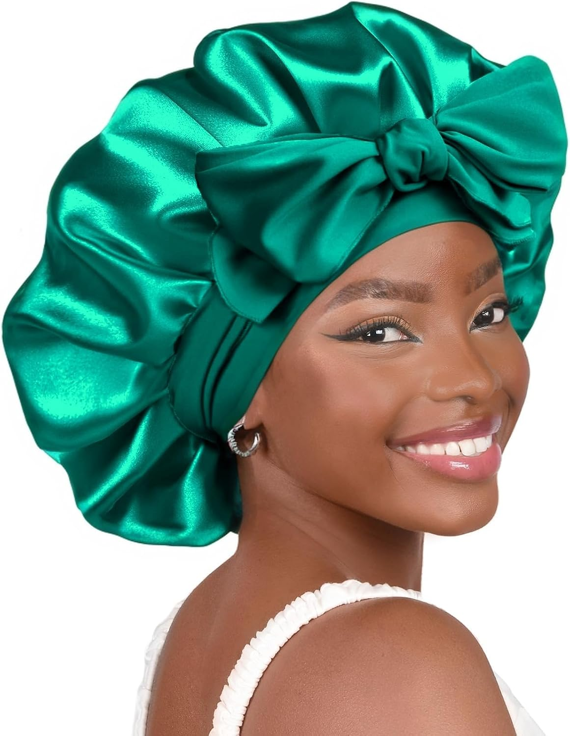 Bonnet for Women Hair Bonnet for Sleeping Large Double Layer Sleep Cap with Wide Elastic Band Hair Cap Sleeping (Green, One Size) image number 2