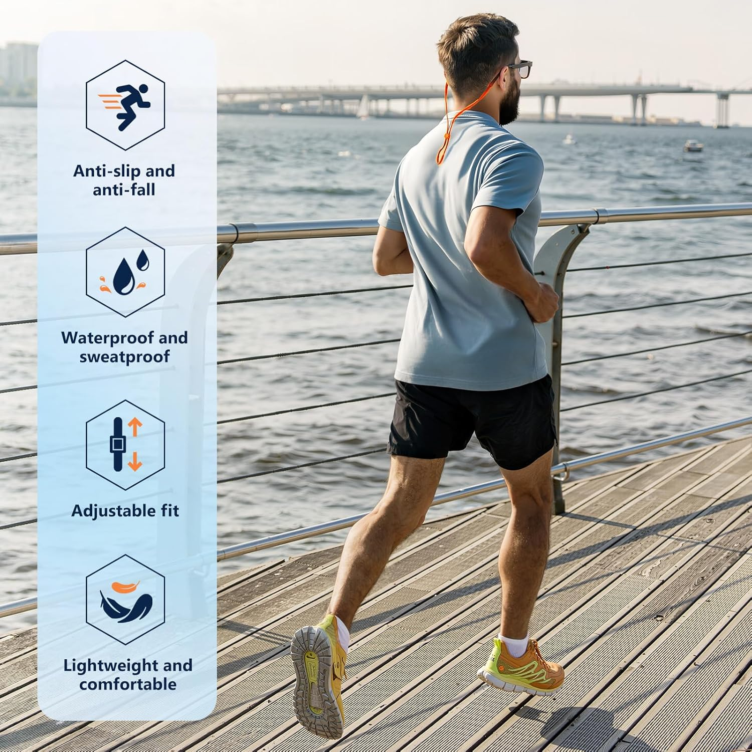 80Days Adjustable Eyeglass Strap: Nylon Retainer for Glasses and Sunglasses with Silicone Grips, Secure Fit - Black-2Pcs image number 4