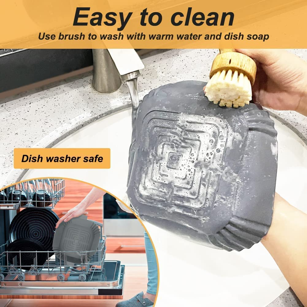 Silicone Air Fryer Liners, 2Pcs Reusable Square Liners, Food Safe Oven Accessories, Replacement of Parchment Paper, Silicone Baking Tray Pots image number 2