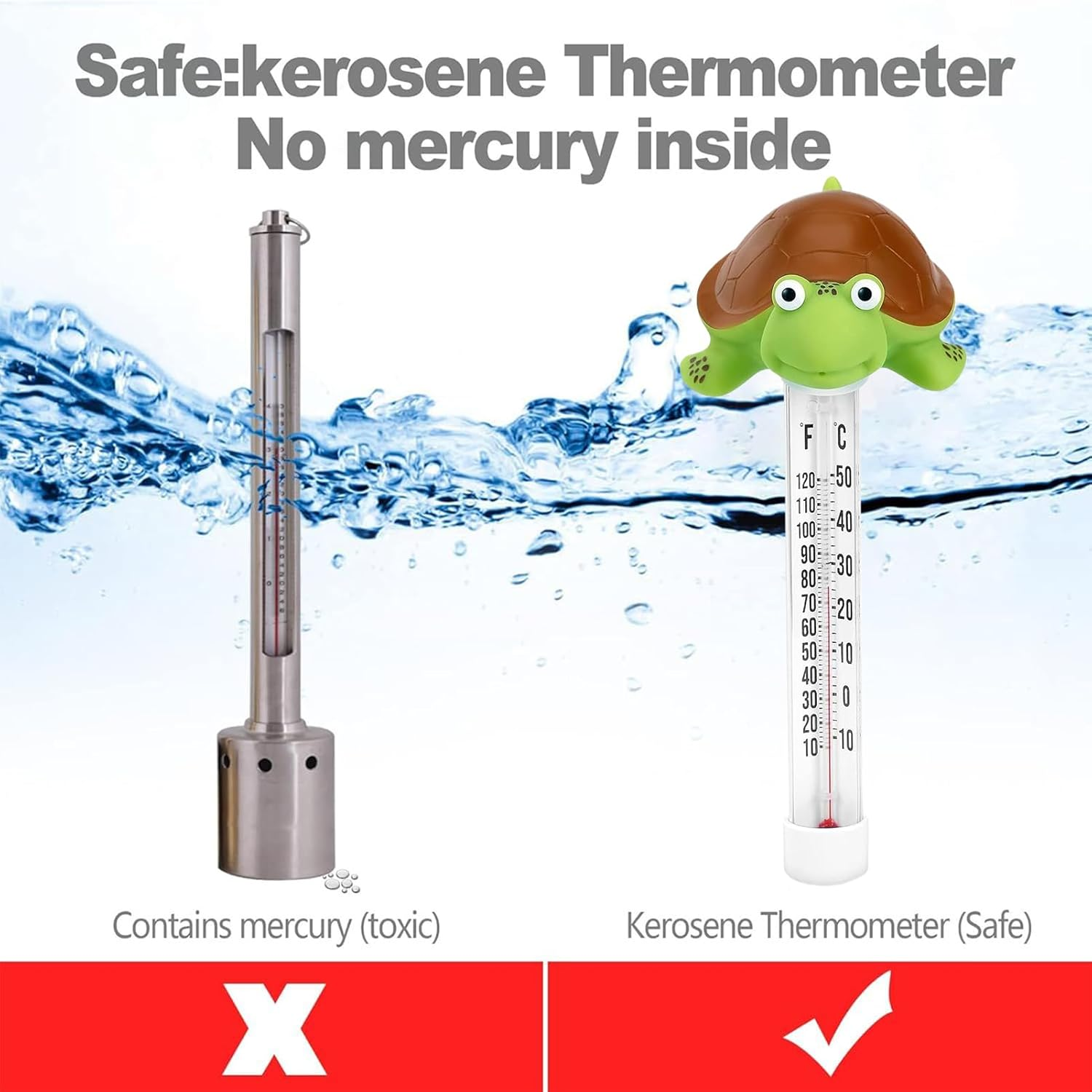 High Accuracy Floating Pool Thermometer, Pools Cleaning Accessories, Display and Celsius, Shatter Resistant, Flamingo/Turtle Pool Temperature Gauge for Indoor Outdoor Swimming Pools, Spa - Turtle image number 3