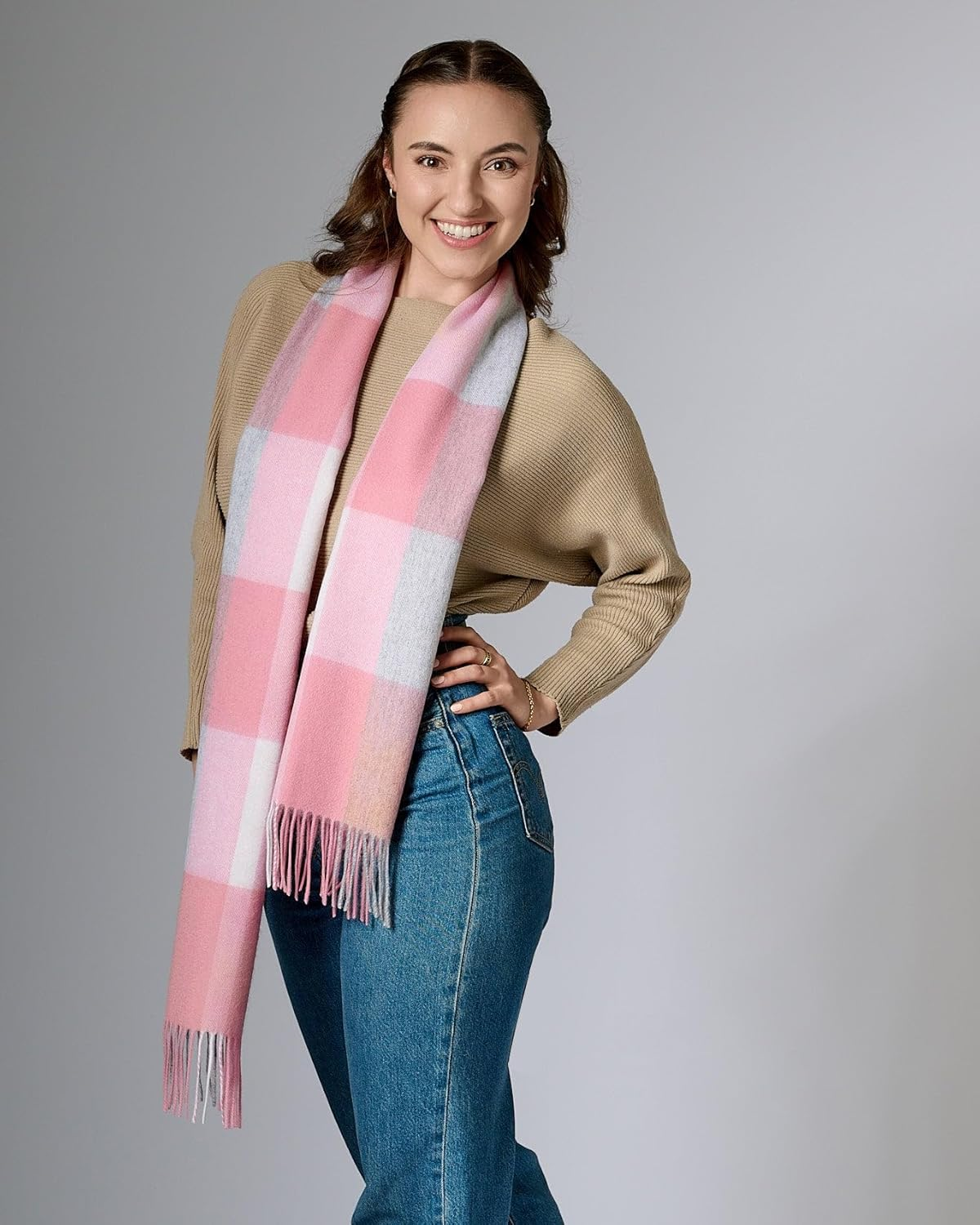 WOOLI WOOLI Australian Made Merino Wool Scarf | Pink Plaid Scarf- Lake Hillier, WA image number 5