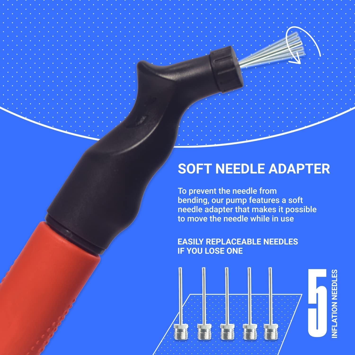 SPORTBIT Ball Pump with 5 Needles - Push & Pull Inflating System - Great for All Sports Balls - Volleyball Pump, Basketball Inflator, Football & Soccer Ball Air Pump - Goes with Needles Set - Orange image number 6