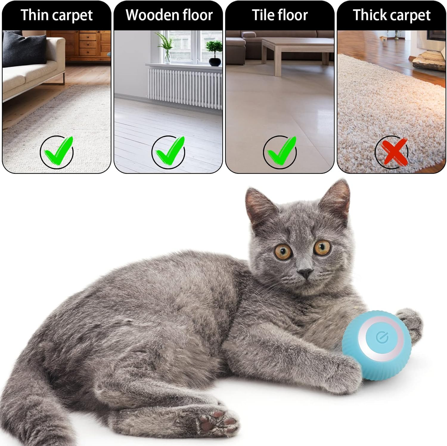 LUPAPA Cat Interactive Toy Ball Intelligent Funny Cat Ball 360 Degree Rotatable with LED Light USB Rechargeable Toy Ball Resistant to Bite (Blue) image number 6