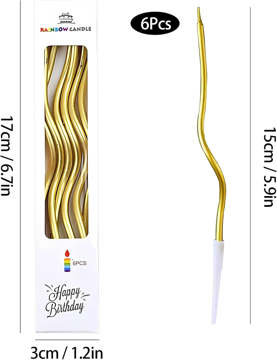 Birthday Cake Candles 6 Pieces Golden Candles, Birthday Party Long Thin Cake Candles Metallic Birthday Candles, Birthday Candles in Holders, for Wedding Anniversary Graduation Party Decors (A) image number 5