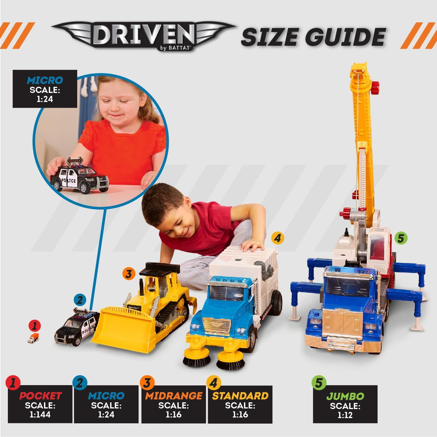 Driven by Battat &ndash; Crane Truck Toy for Kids &ndash; Construction Vehicle Toy &ndash; Movable Parts &ndash; Lights & Sounds &ndash; 3 Years + &ndash; Micro Crane Truck image number 5