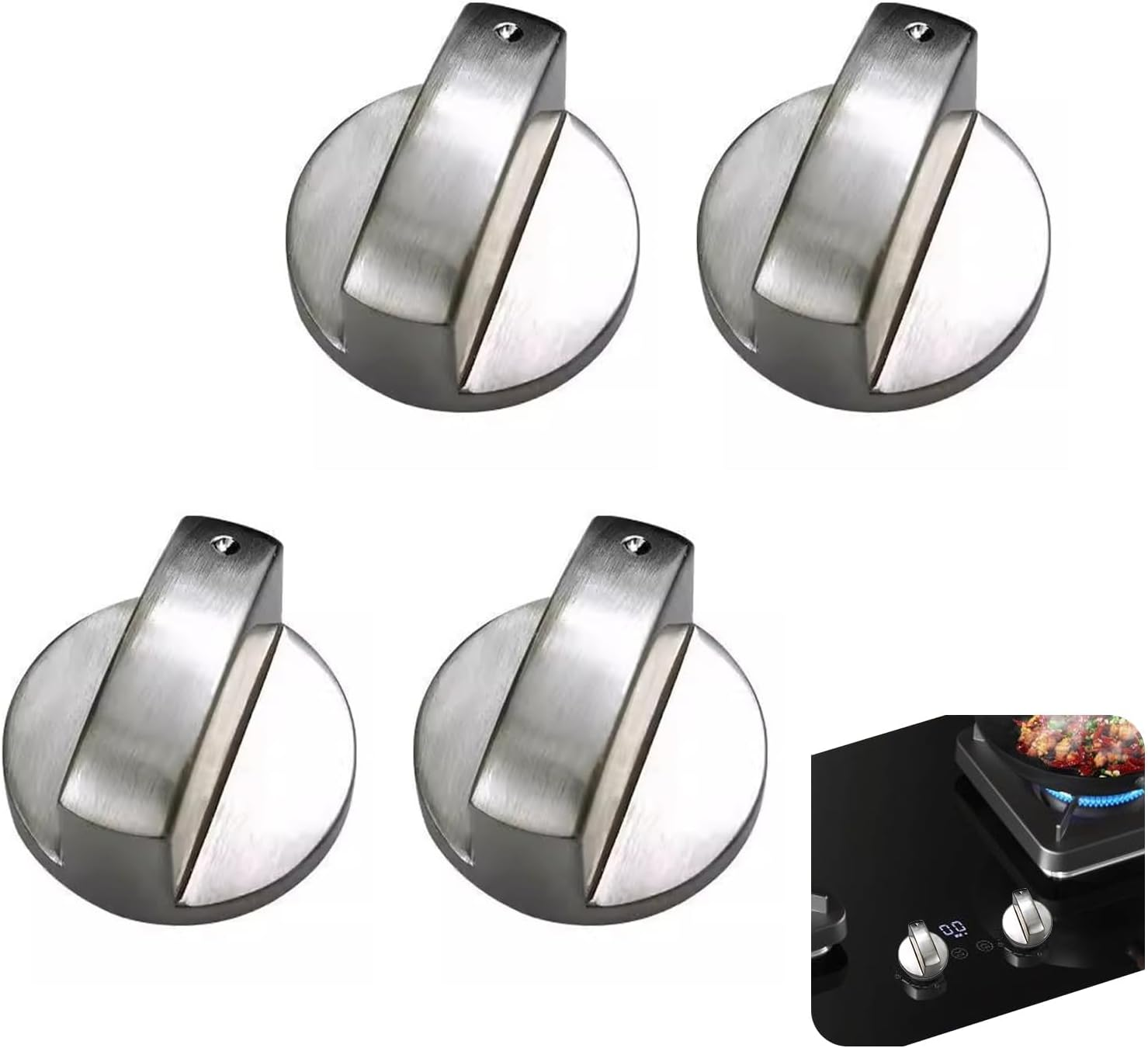 4PCS Universal Silver Gas Hob Knobs, Metal Switches for Kitchen Cooker Stove Oven Cooktop, Replacement Control Knobs for Gas Appliances with Precise Sizing and High-Quality Zinc Alloy Construction image number 3